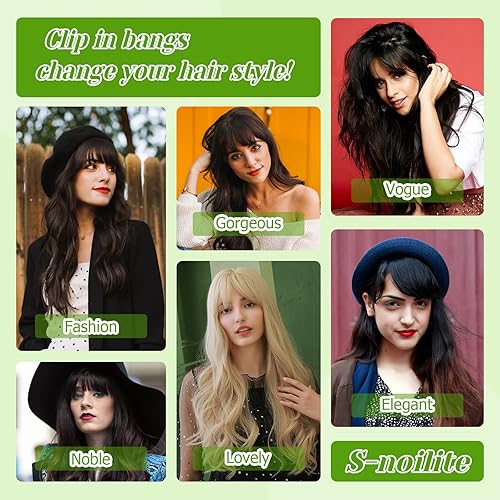 Miniatura 7 de Brocha de clip para el cabello humano S-noilite con flequillo para mujer, flequillo de aire, flequillo falso #1B, flequillo negro natural, 0.11oz,