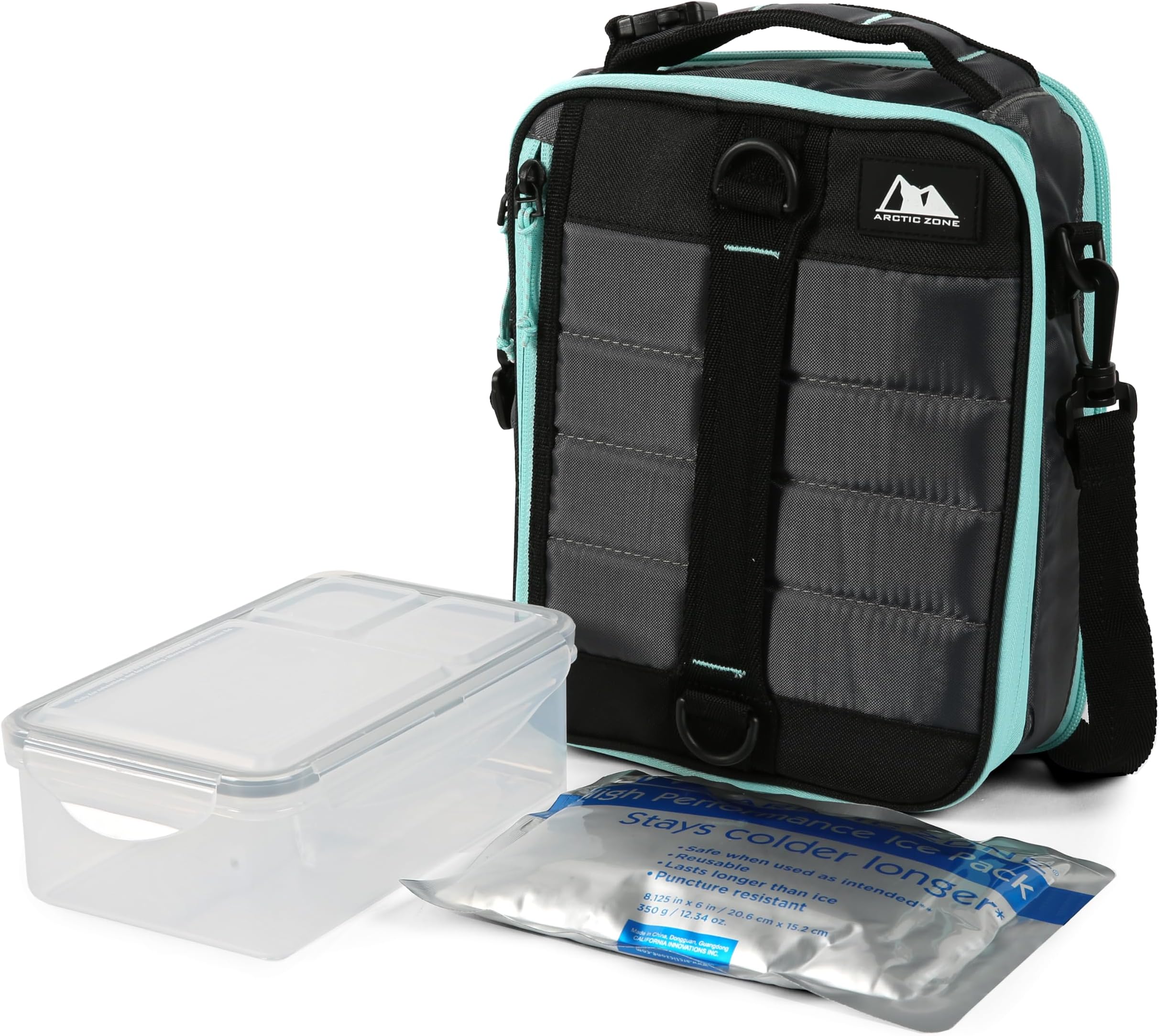 Arctic Zone High Performance Ultimate Upright Expandable Insulated Lunch Pack with 2pc Leak Proof Food Container (37.2 fl.oz) and 350g High Performance Ice Pack - Grey