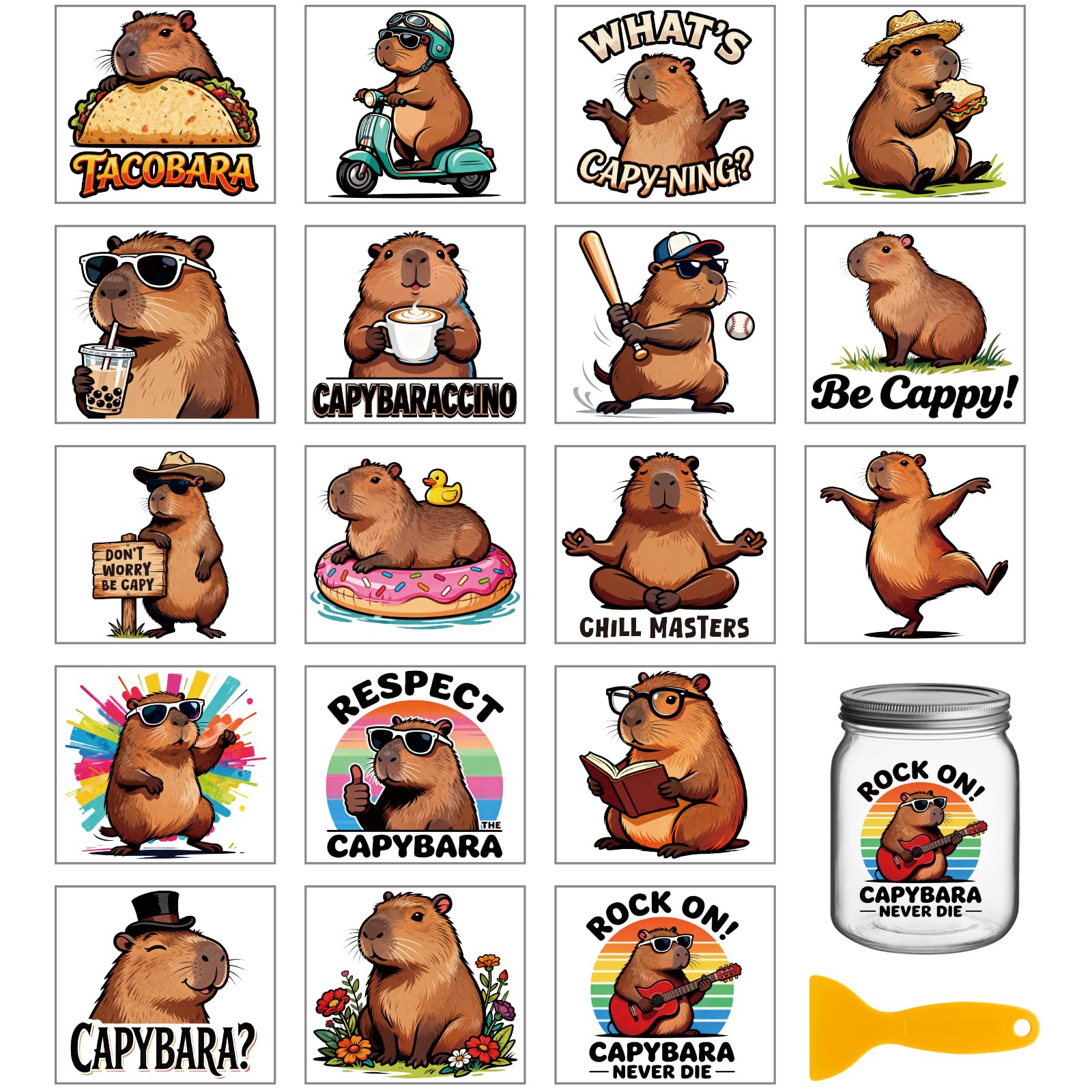GLOBLELAND 18 Sheets Capybara Transfer Stickers 3.9x3.6 Inch — image 1