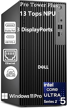 Dell Pro Tower Plus QBT1250 Business Desktop Computer, Intel Core Ultra 5 235, 13 Tops AI Boost, 16GB DDR5 RAM, 512GB PCIe SSD, DVDRW, Ethernet, Triple Display Support, Windows 11 Pro,Office Education