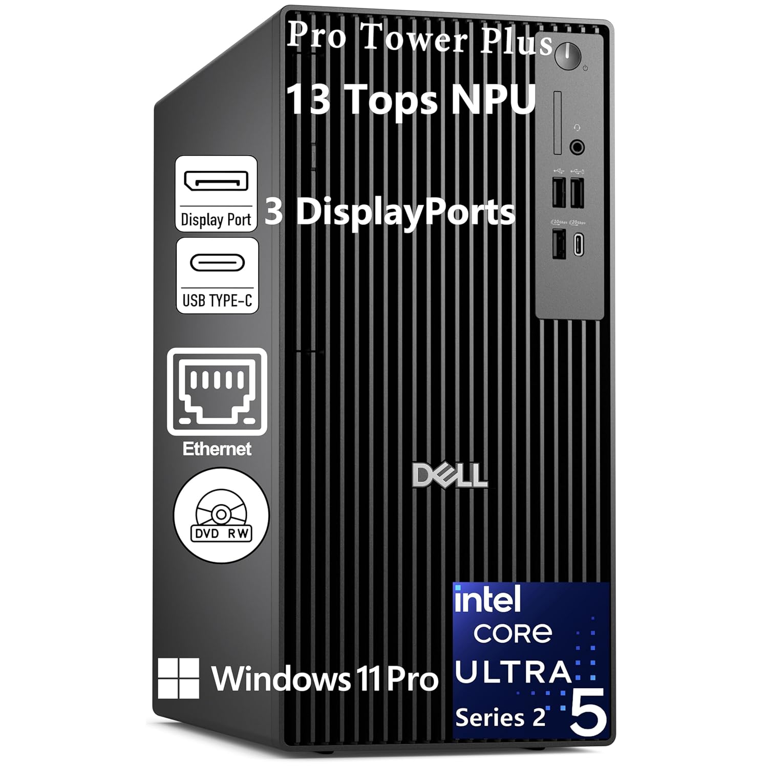 Dell Pro Tower Plus Desktop Computers Intel 14-Core Ultra 5 235 13 Tops NPU 16GB DDR5 RAM 1TB