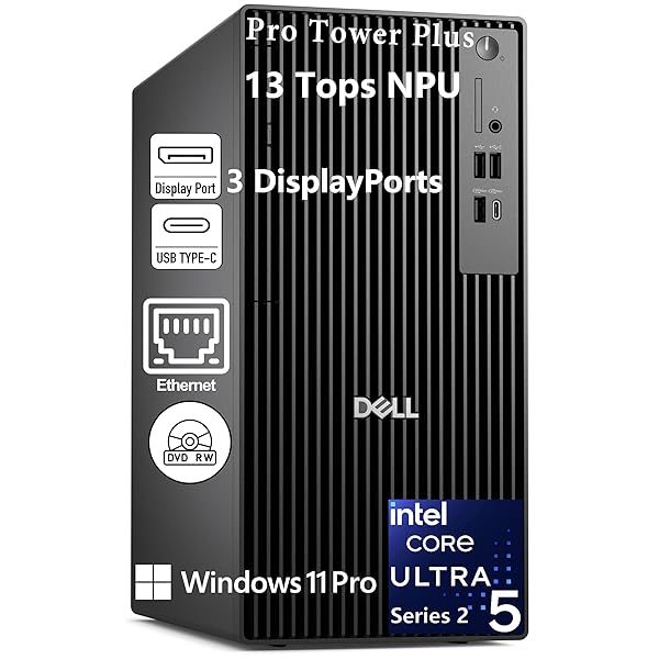 Dell Pro Tower Plus Desktop Computers, Intel 14-Core Ultra 5 235 (13 Tops NPU), 16GB DDR5 RAM, 1TB PCIe SSD, Copilot AI Business PC, DVDRW, 3 DisplayPorts, 2 Type-C, WiFi Adapter, Windows 11 Pro