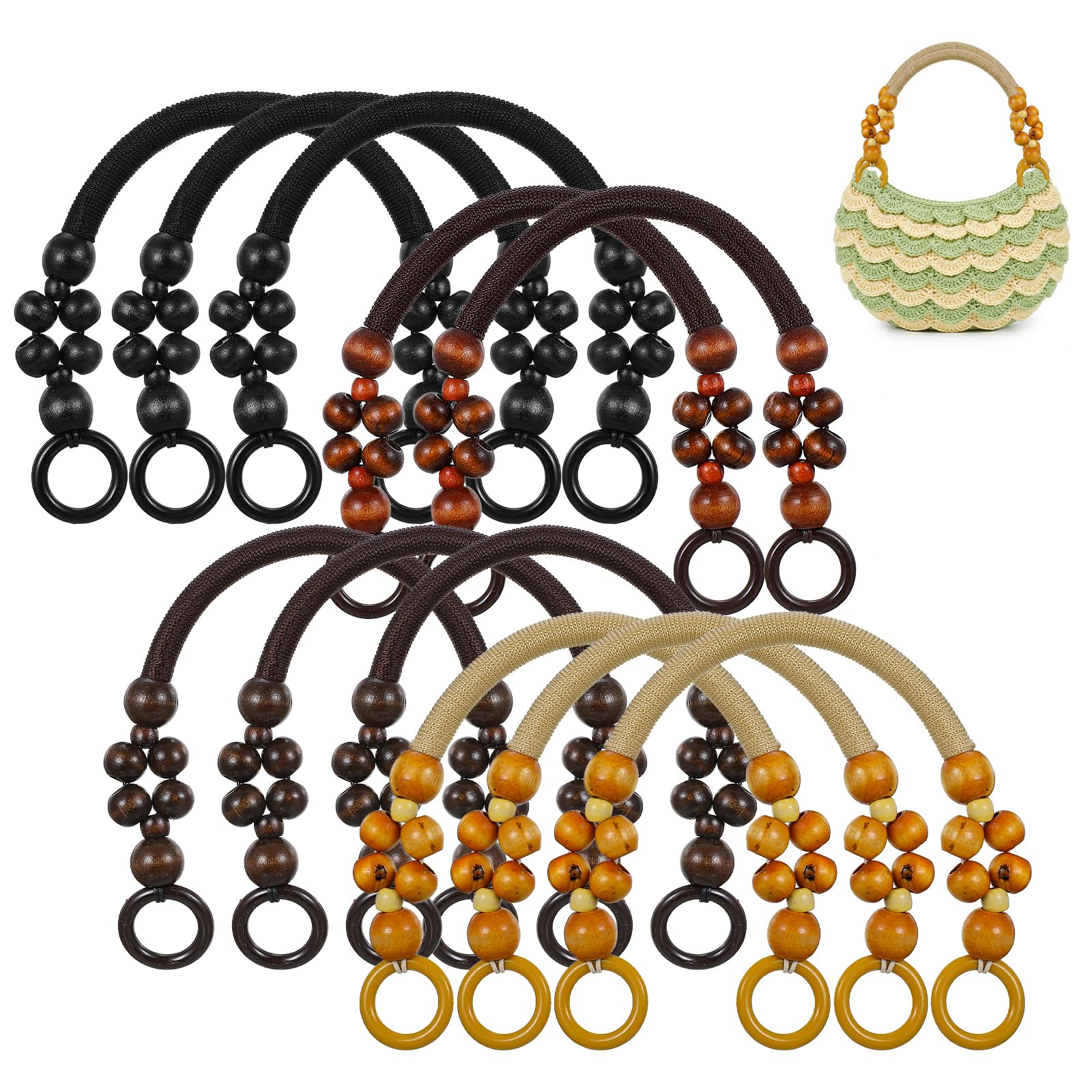 Photo 1 of 12 PCS Wooden Beaded Purse Handles, 4 Colors Rustic Bead Purse Strap Handles Replacement, 18.5 Inch Nylon Rope with Beads for DIY Crochet Bag, Macrame, Tote, Beach Bag Supplies