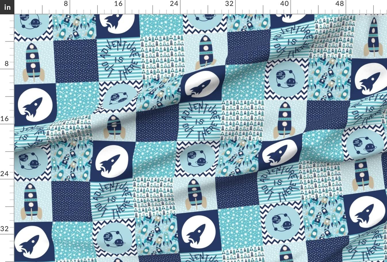 Spoonflower Fabric - Space Adventure Cheater Quilt Wholecloth Topper Astronaut Travel Printed on Minky Fabric by The Yard - Sewing Baby Blankets Quilt Backing Plush