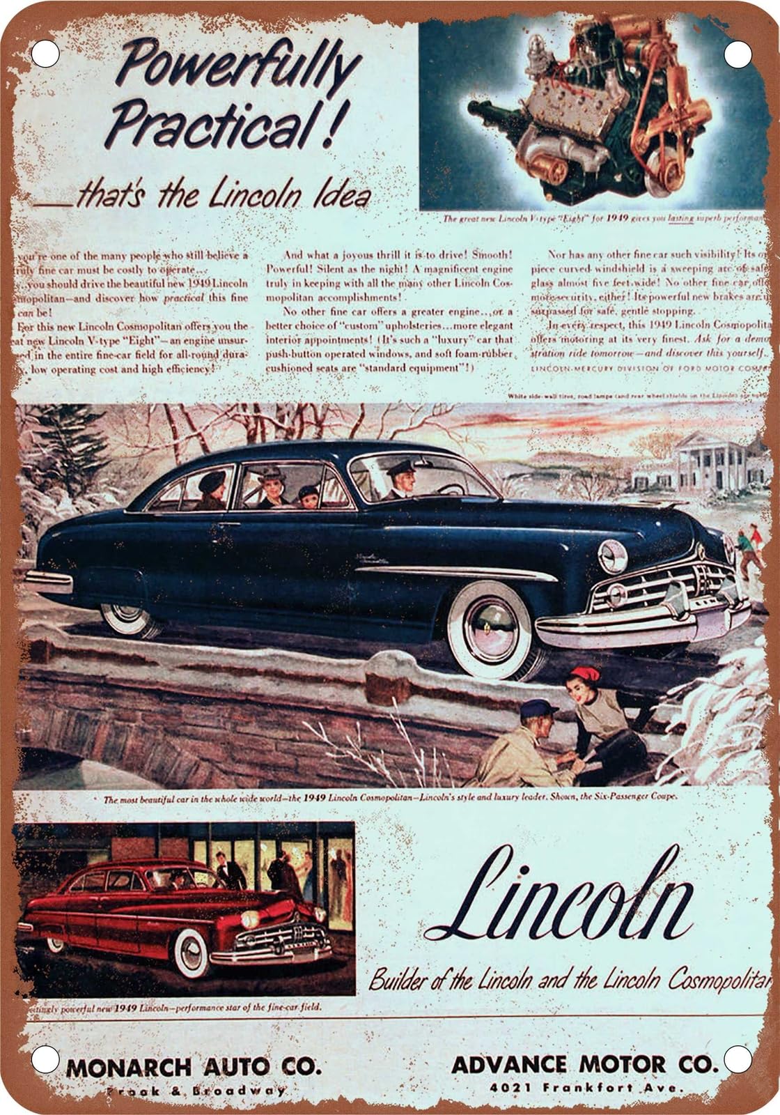 METAL SIGN - 1949 Lincoln Vintage Ad 03 - Old Retro Rusty Look home decor