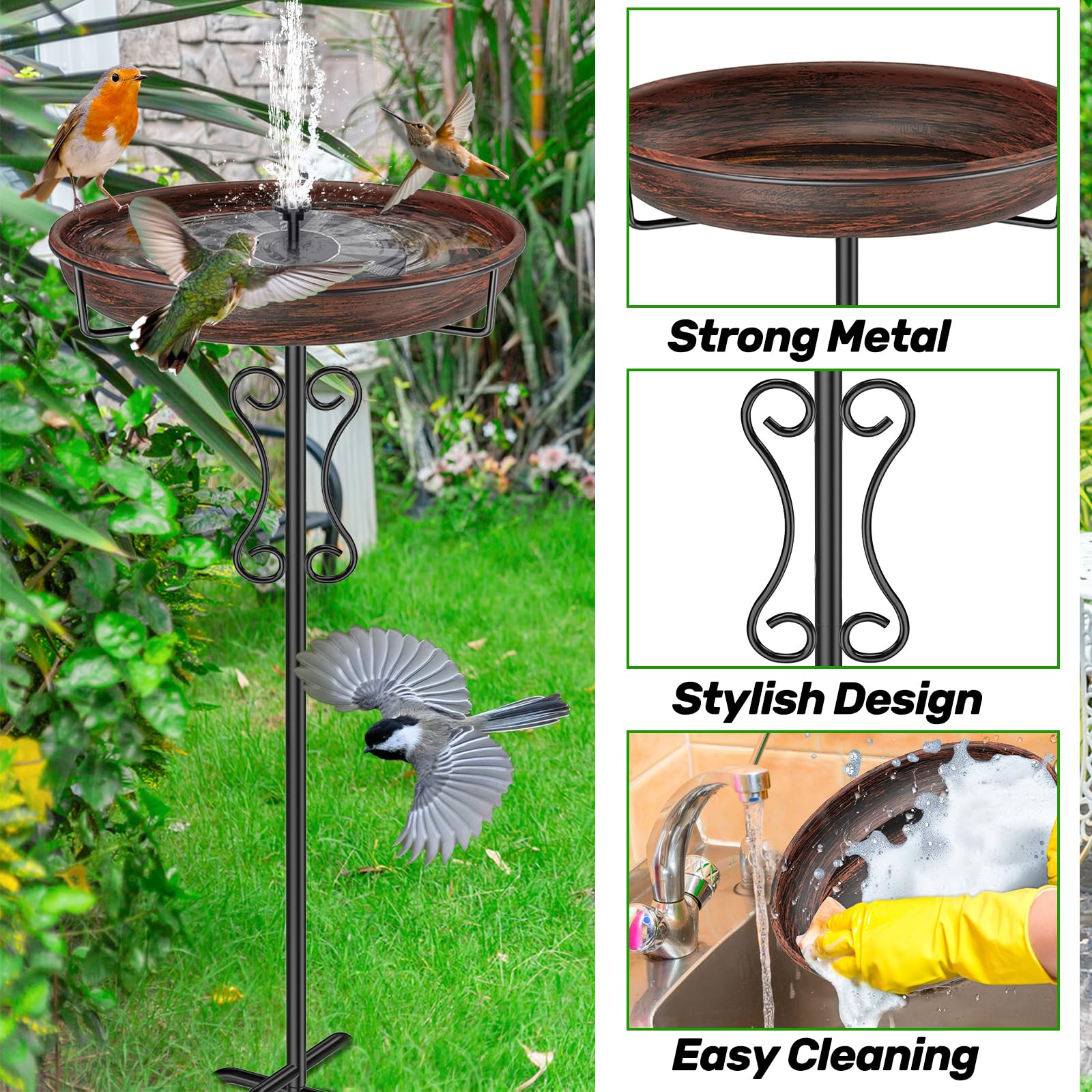 Vogeltränke aus Metall für den Außenbereich, verbesserte Vogeltränke mit 5 Zinken, freistehende Vogelfutterstation für Garten, Terrasse, Hof, Rasen (Vintage-Bronze)