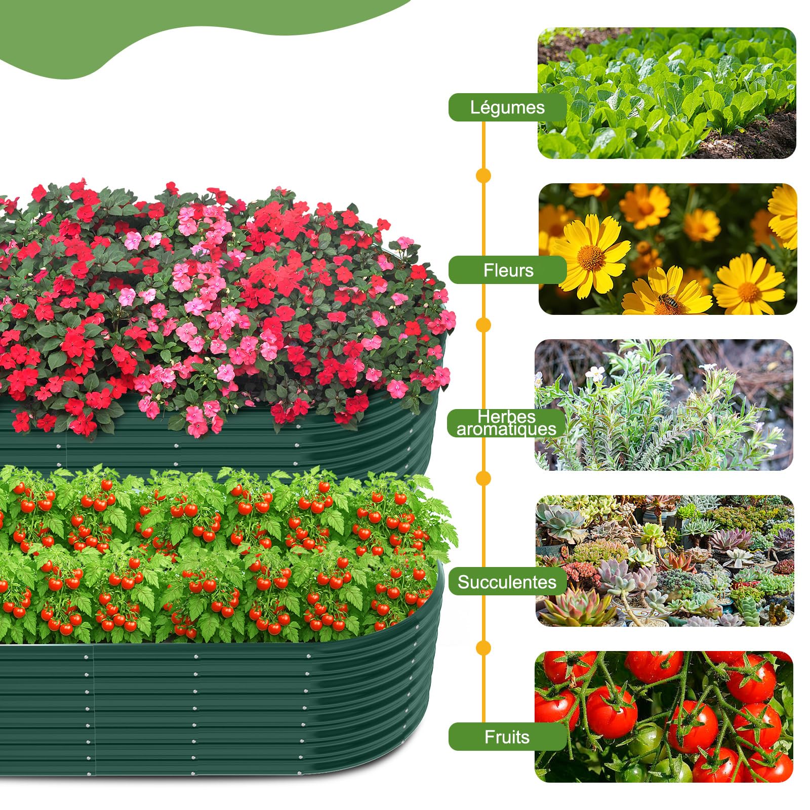 LEADZM Potager surélevé en métal 240x120x60 cm - Ensemble galvanisé avec Base Ouverte, Très Grande Surface de Plantation Carre Potager - pour légumes, Herbes, Fleurs - Vert foncé