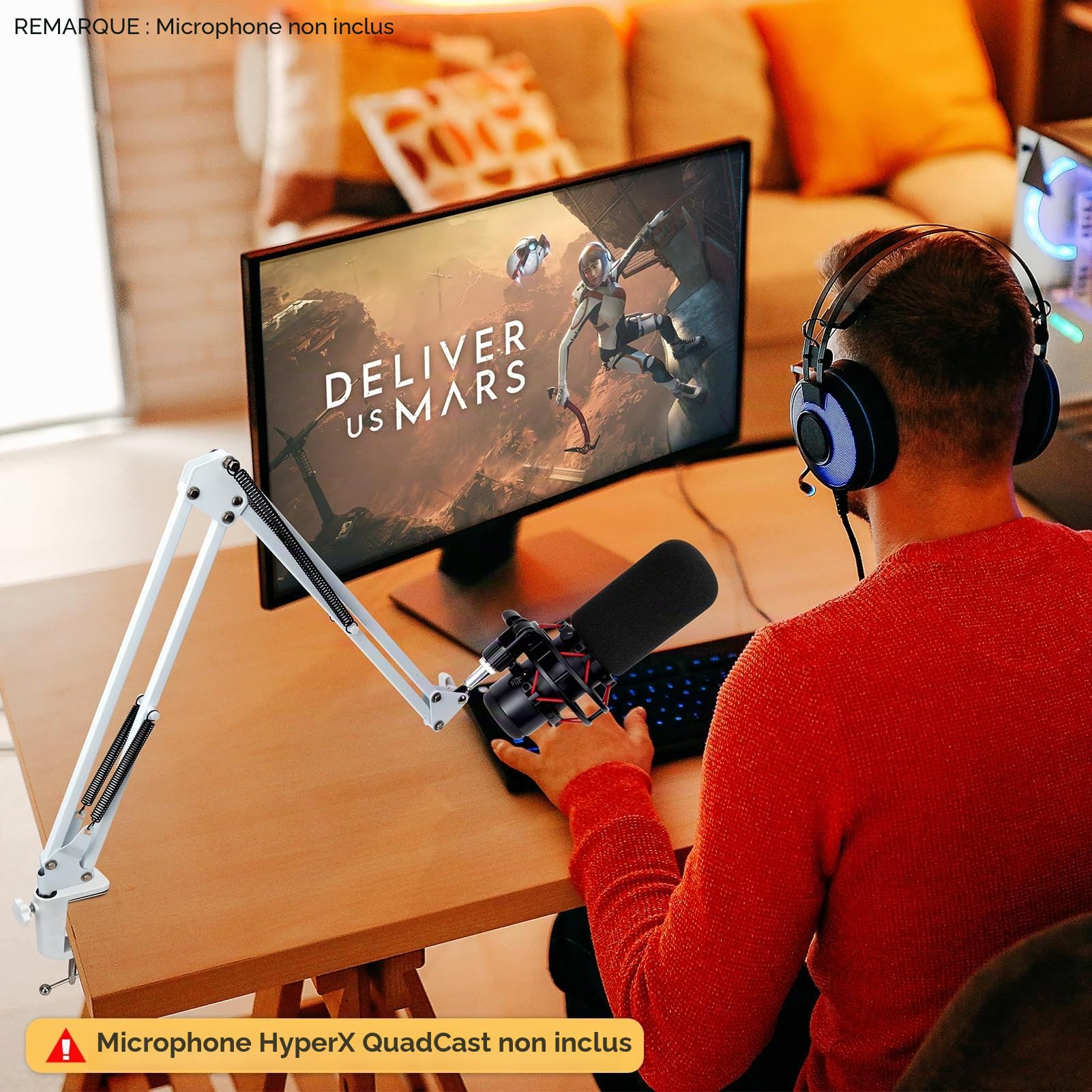 SUNMON HyperX QuadCast S Bras de Micro, Pied de Micro avec Pince de Bureau, Filtre Anti-pop, Support de Microphone pour QuadCast S2, Blue Snowball, Blue Yeti, HyperX SoloCast, Blanc