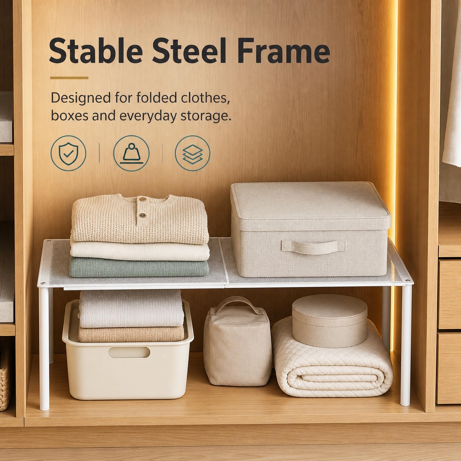Erweiterbares Einlegeböden Schrank,Platzsparende Regal für Schrank innen,Verstellbares Teleskop-Regal für Schrank,Verstellbar Länge,für Schränke,Kleiderschrank,Schrank,Küche,Badezimmer