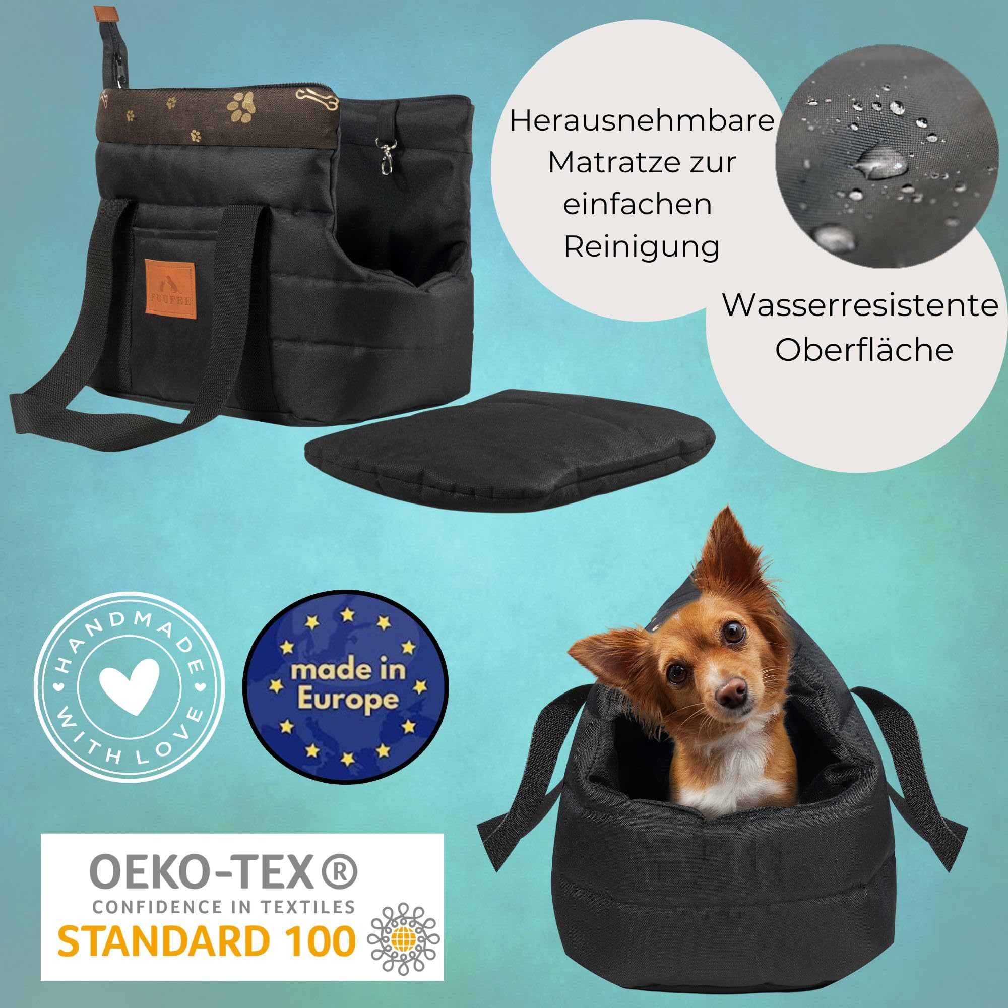 Transportbox Hund - Hundetragetasche Soft - Tier Tragetasche 35 x 25 x 20 cm | Reisetasche Klein für Haustiere mit Reißverschluss und Karabinerhaken