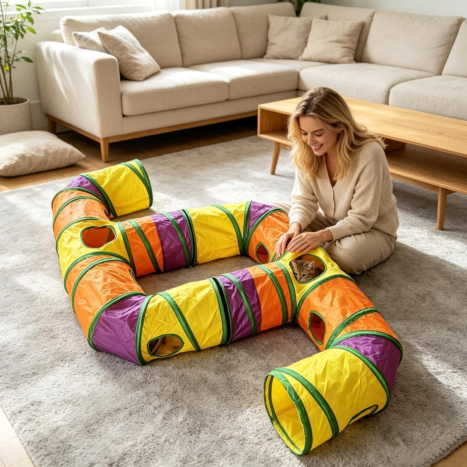 Tunnel De pour Chat Divertissement Interactif Lavable Arc-en- | Tunnel De Pour Chats D'Intérieur pour Chiot Furet Jardin Pelouse Arrière-cour Parc Appartement Maison Salon