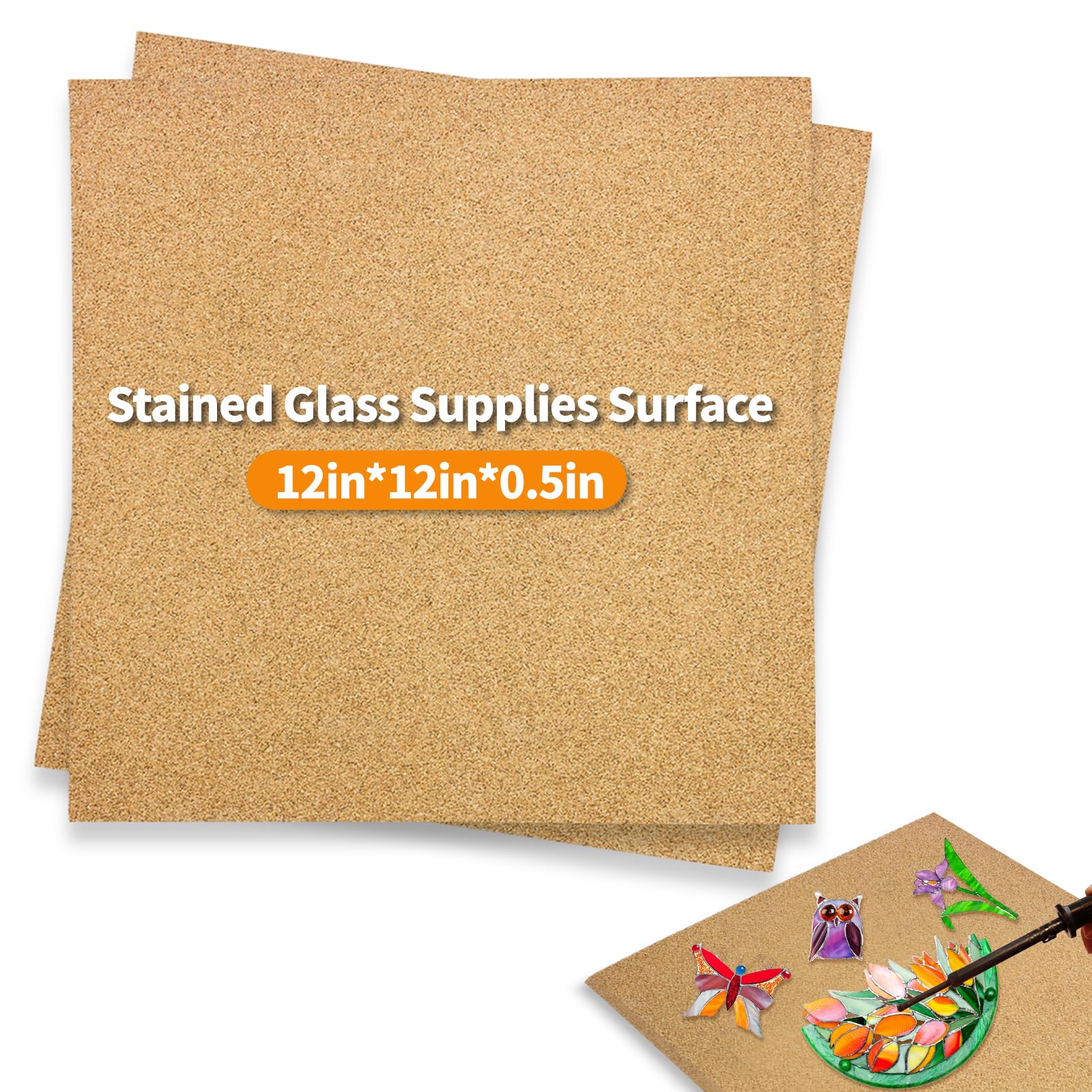2Pcs Stained Glass Supplies, Thick Heat Resistant Stained Glass Work Surface, Stained Glass Cutting Mat, Stained Glass Starter Kit, Stained Glass Tools for Table and Countertop Protection(12x12 Inch)