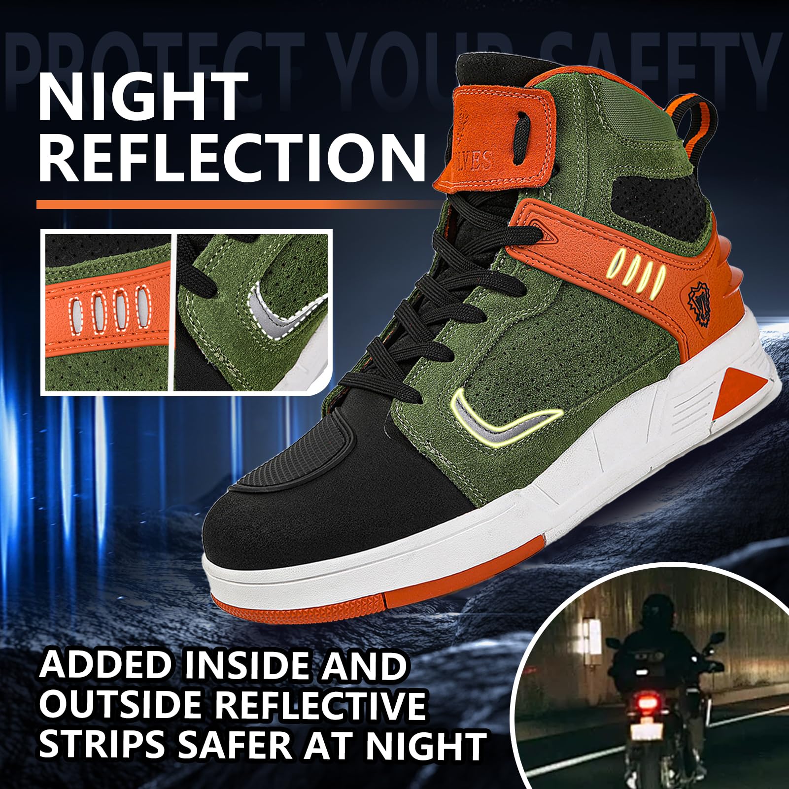 Chaussures Moto Hommes Bottes de Motard décontractées antidérapantes Respirantes décontractées avec Chaussures de Protection de Motocross Street Casual