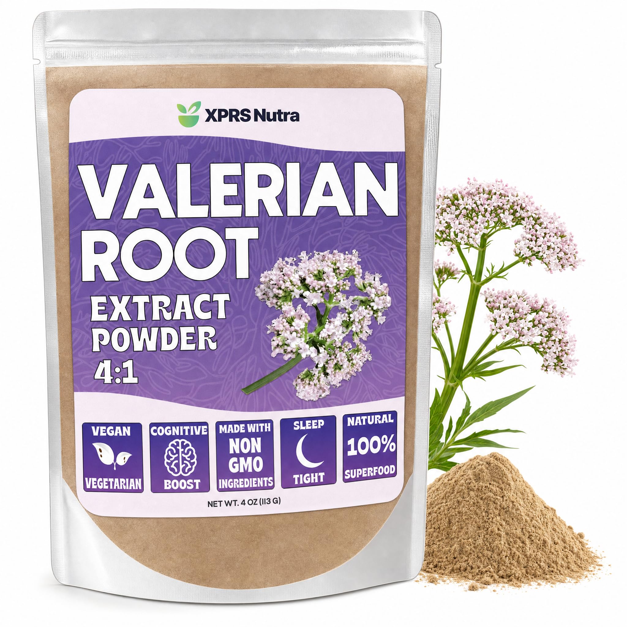 XPRS Nutra Valerian Root Extract Powder 4:1 - Premium Valerian Root Powder for Cognition - Vegan Friendly Herbal Sleep Assist (4 Ounce)
