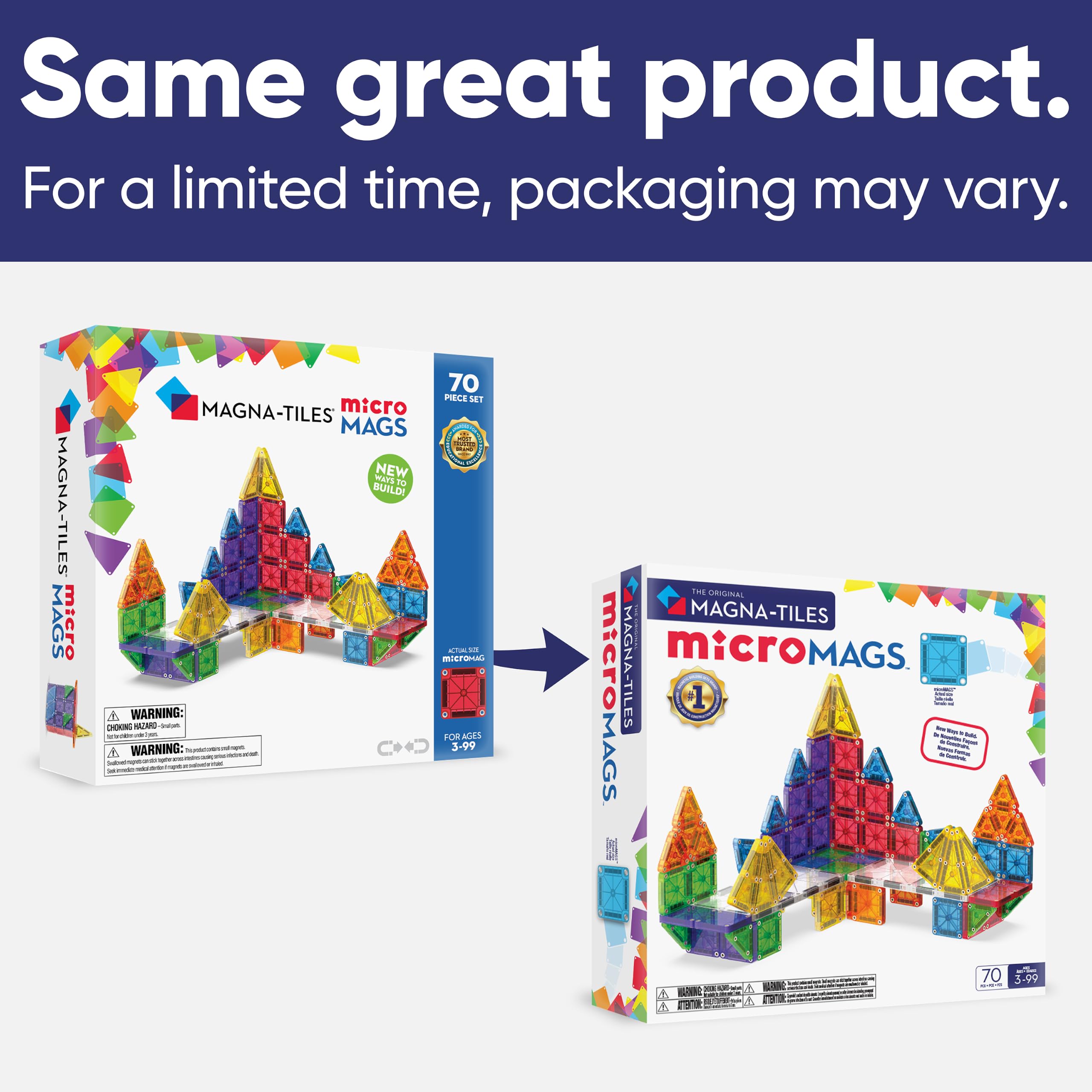 Magna-Tiles MicroMAGS - Juego de construcción magnética de Lujo de 70 Piezas, la Marca Original de construcción magnética