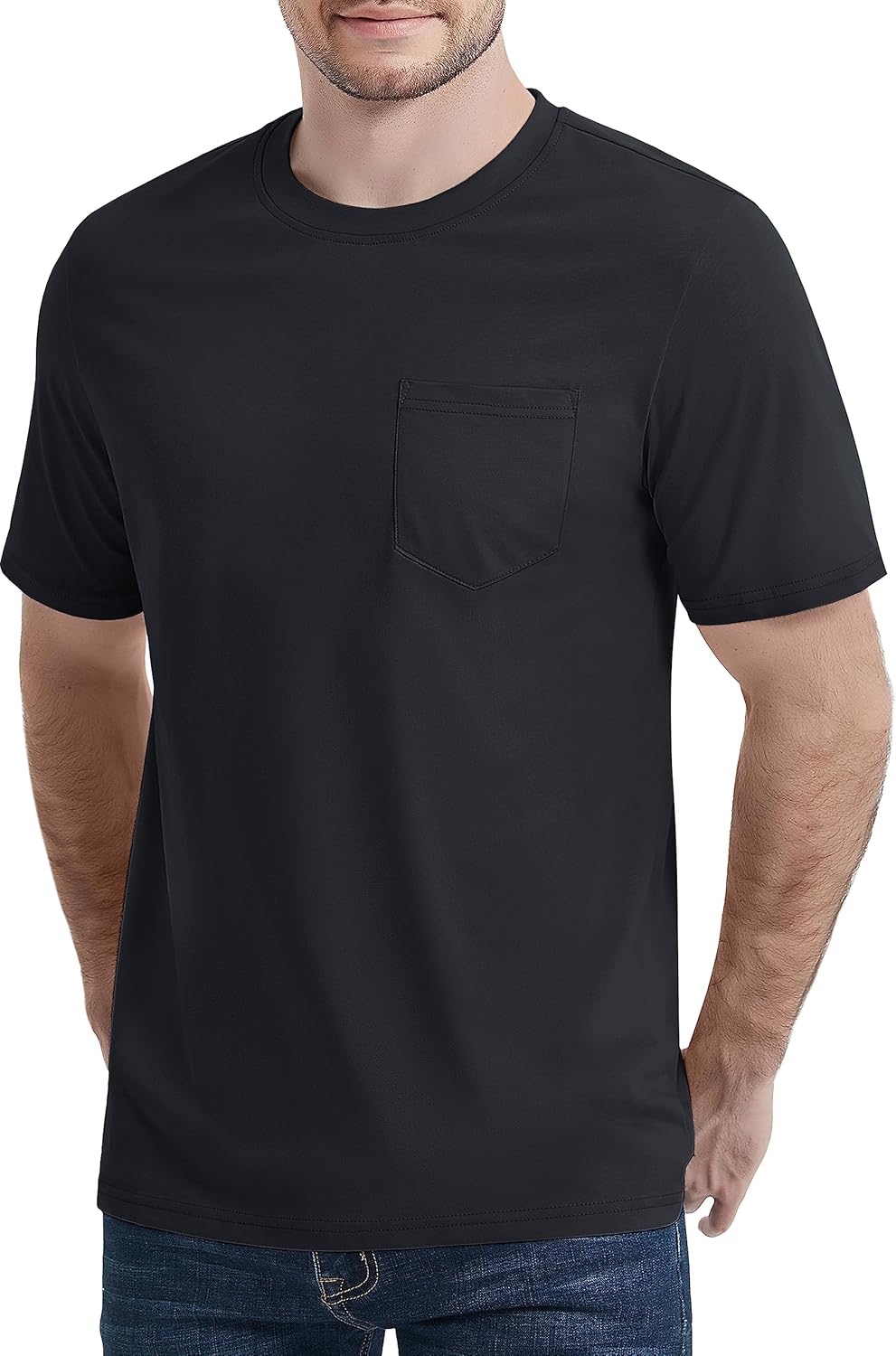 MAGCOMSEN Men's Pocket Tee Shirts Crew Neck Short Sleeve Shirt Cotton Lightweight Soft Tshirt Relaxed Fit Summer Tops Large Black-cotton