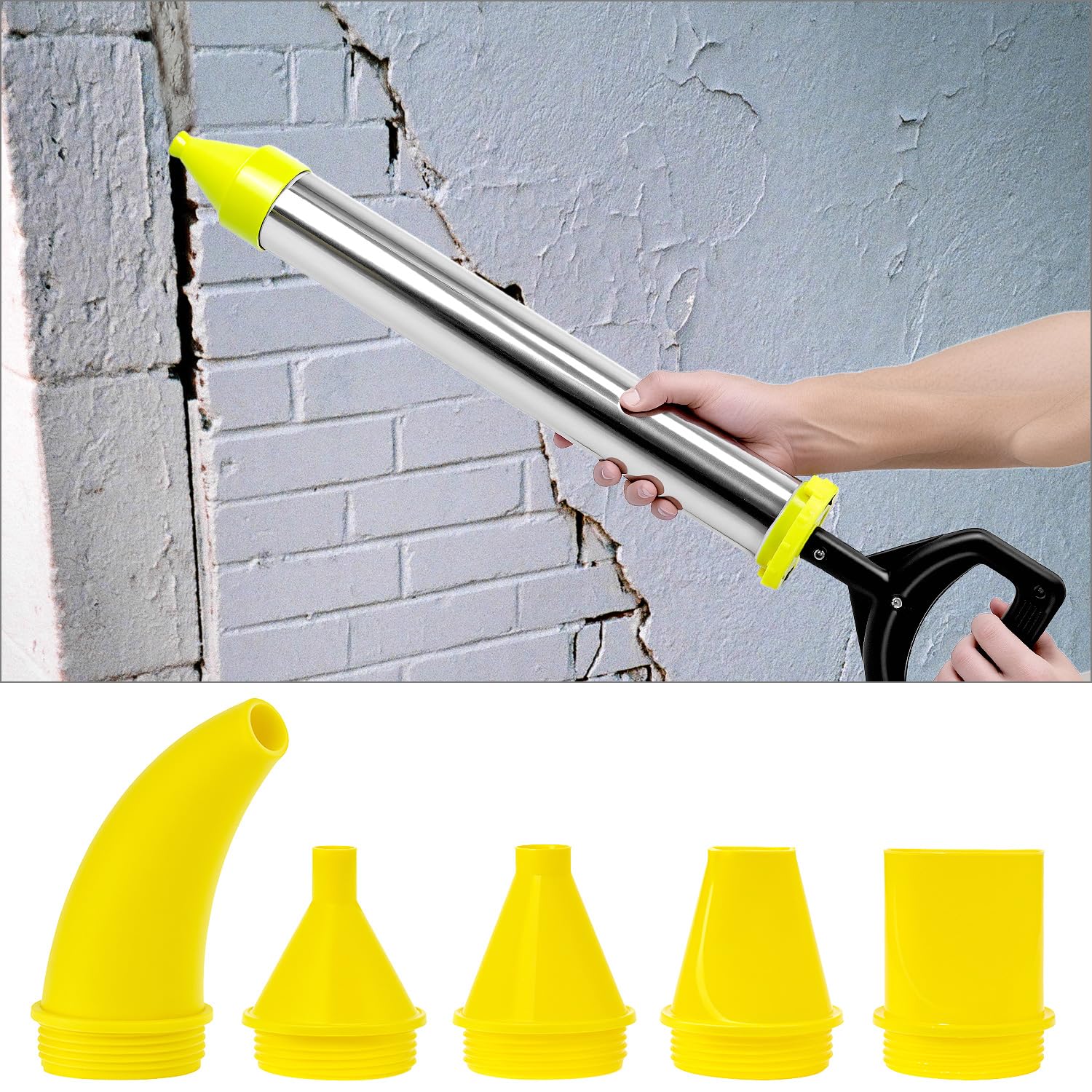 QWORK® Edelstahl Mörtelspritze mit 5 Düsen, Ersatz Siegelkopf und Handschuhen – Ergonomisch und Langlebig für Präzise Verfugungen