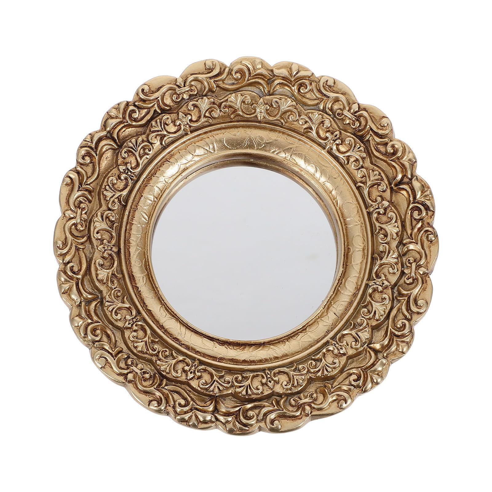 Espejo vintage redondo para tocador, espejo de mesa retro europeo dorado VALICLUD de resina y cristal