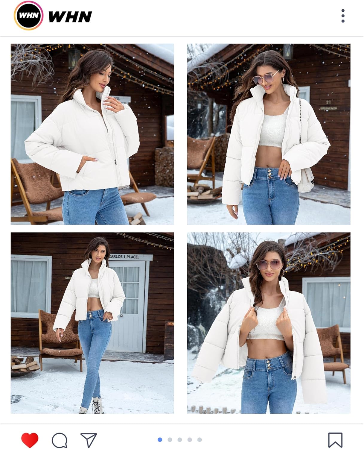 WHN Women Cropped Quilted Puffer Jacket 2025 Winter Outerwear Coat Warm Full Zipper Padded Jacket - Image 4