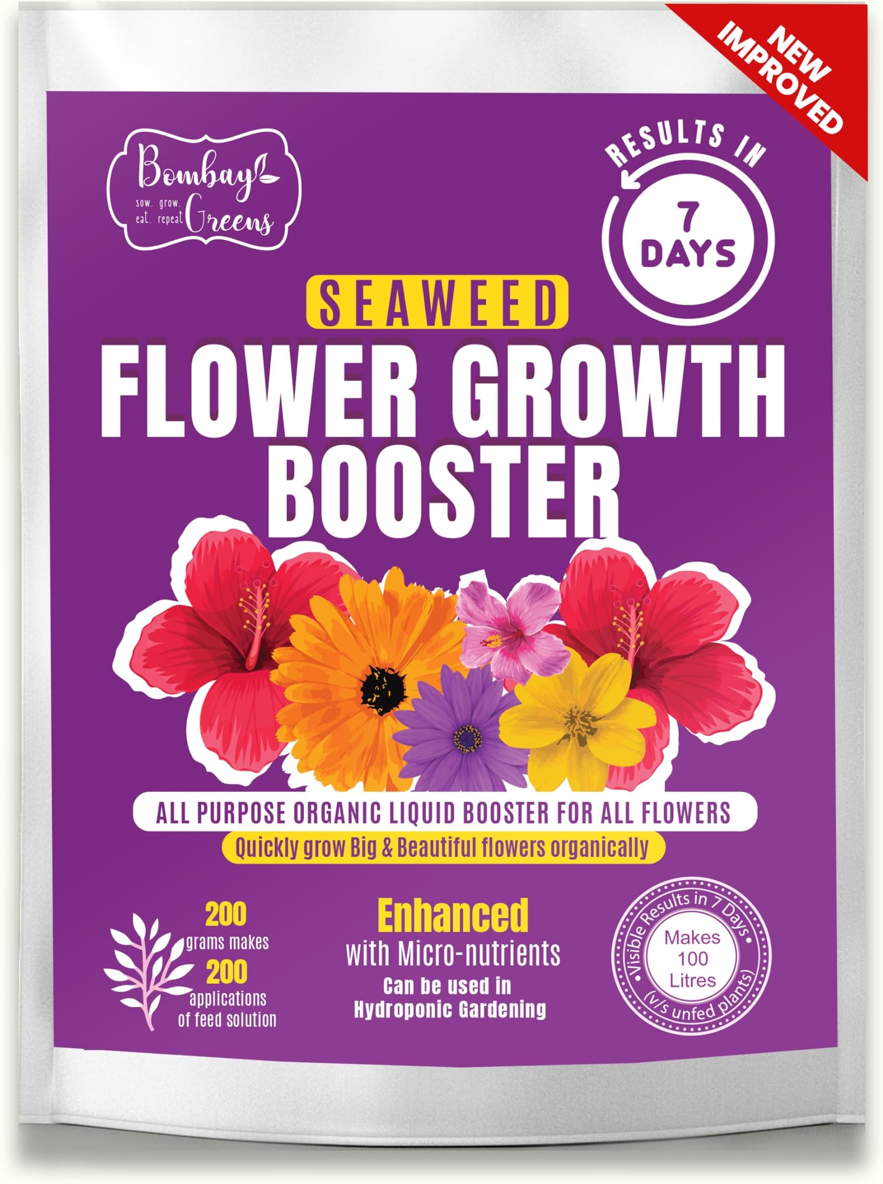Bombay Greens ; Sow, grow, eat, repeat Organic Seaweed Liquid For Plant | Flower Feed | Growth Booster For Alll Flowers | Plant Food For Flowering Plants | Makes 100 Litres