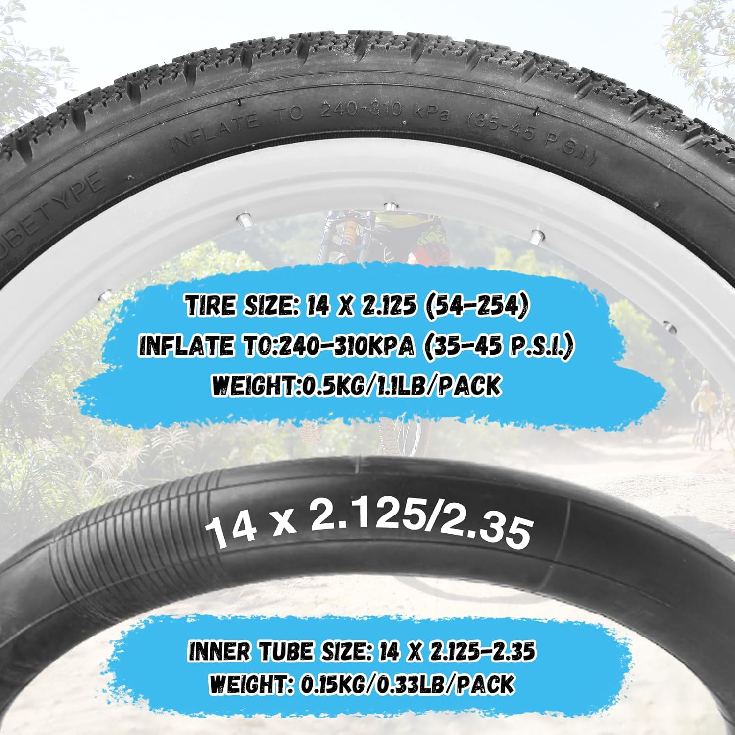 WEEROCK 14 Inch E-Bike Tire Kids Bike Tire 2 Pack 14x2.125 Bicycle Tires with 2 Pack Inner Tubes Folding Replacement Bicycle Tire for Electric Bicycle