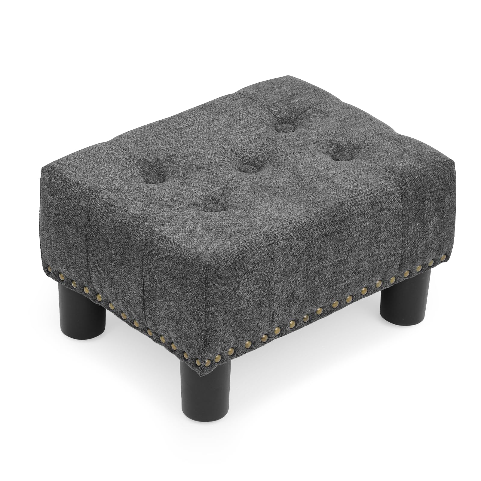 Photo 1 of Athena Collection Small Foot Stool Ottoman with Storage, Rectangular Mini Ottoman with Legs Tufted Ottoman Foot Rest Stool Upholstered Ottoman Footstool with Nailhead Trim & Zipper, Dark Gray
