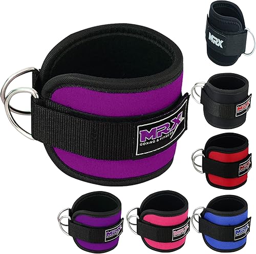 Miniatura 5 de MRX - Correa de tobillo con anillo en D, polea para levantamiento de pesas, tobillera acolchada, correas de gimnasio Par negro,Negro -,Negro,