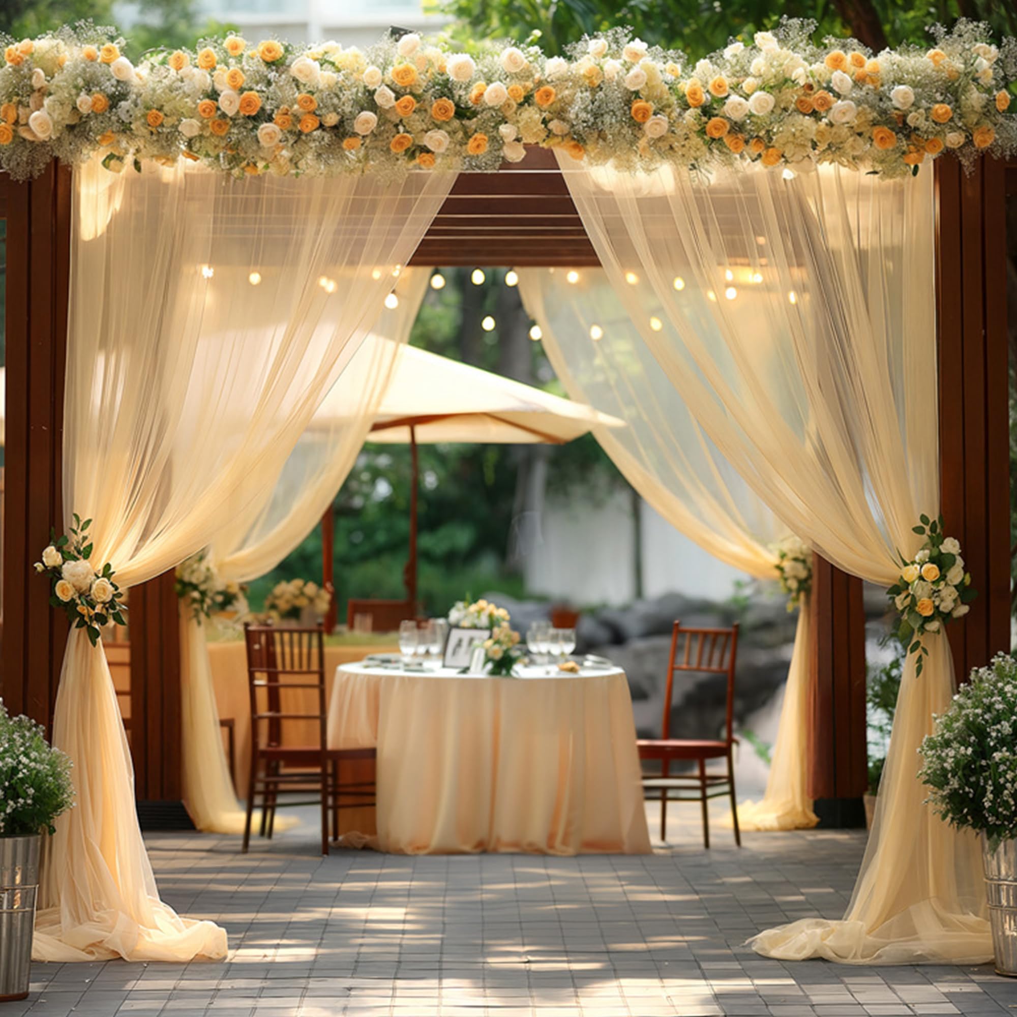 0,75 x 8 M Mariage Arche Tenture, Mariage Decor pour Arche de Mriage de pour Décoration Toile de Fond Rideau de Gaze de Fenêtre Voile Draperie Transparent Tulle, 1 Pièce (Ivoire, 0,75 x 8 m)