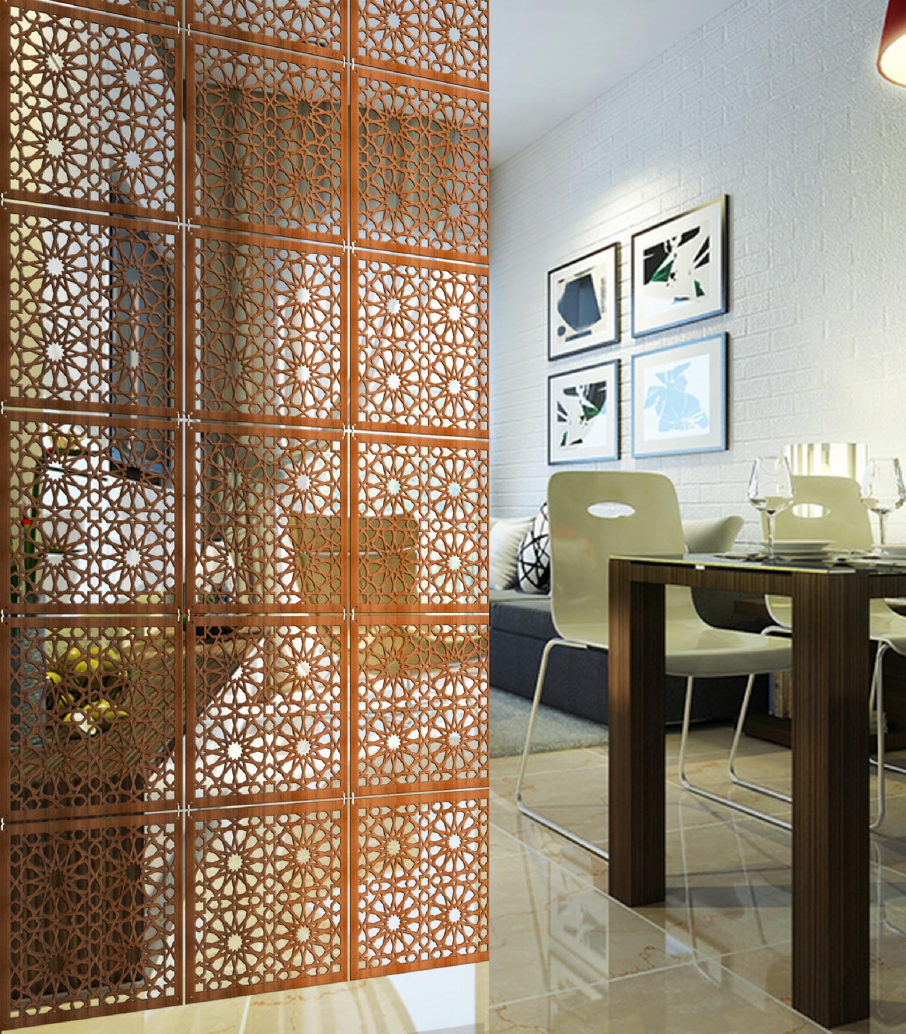 Planet Decor Attractive Hanging DIY Room Divider Decorative Wall Screen Partition for Decorating Living Room Bedroom Kitchen Office Restaurant Bar & Home Panel Set of 12 (Brown)-image-12