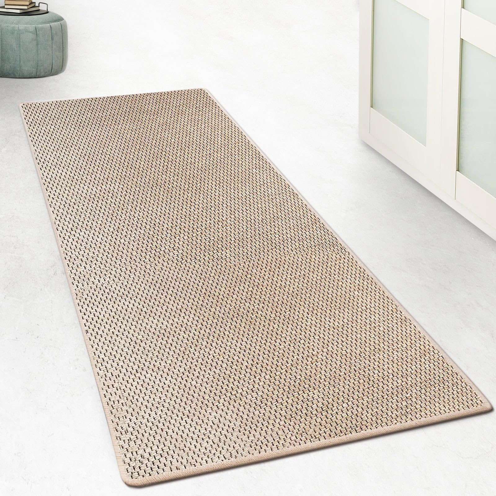 Floordirekt Küchenteppich Läufer 200x100cm für Küche, Flur, Schlaffzimmer & Wohnzimmer Bettvorleger rutschfest & waschbar in Sisal Optik - Flurteppich - Teppichläufer Meterware nach Maß Beige Kalkutta