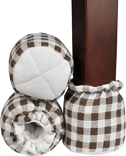 Miniatura 2 de Yoption Funda para patas de silla, de lino y algodón a cuadros café, fundas protectoras para patas de muebles, almohadillas antideslizantes