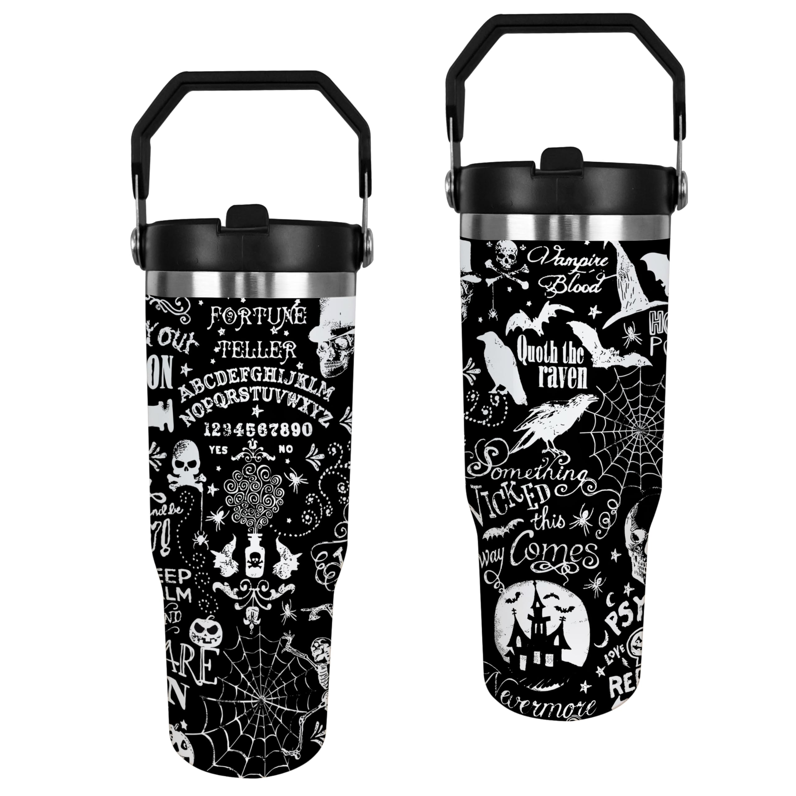 Halloween Tumbler, Spooky Pumpkin Mug Cup Skull Tumblers with Handle and Straw 30 oz, Halloween Gifts for Friends Family Insulated Water Bottle