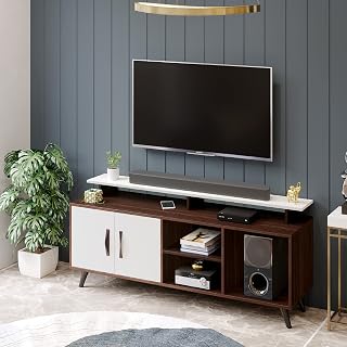 BLUEWUD Skiddo Engineered Wood TV Entertainment Unit Set Top Box Stand/TV Cabinet with Shelves for Books & Décor Display Unit Bed Living Room Upto 55 Inches - DIY (Wenge & White)