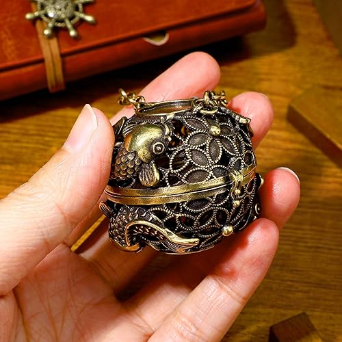 Miniatura 4 de GANAZONO Quemador de incienso colgante, bola de incienso hueca, quemador de incienso de carbón de cobre, con cadena para purificar, limpieza,