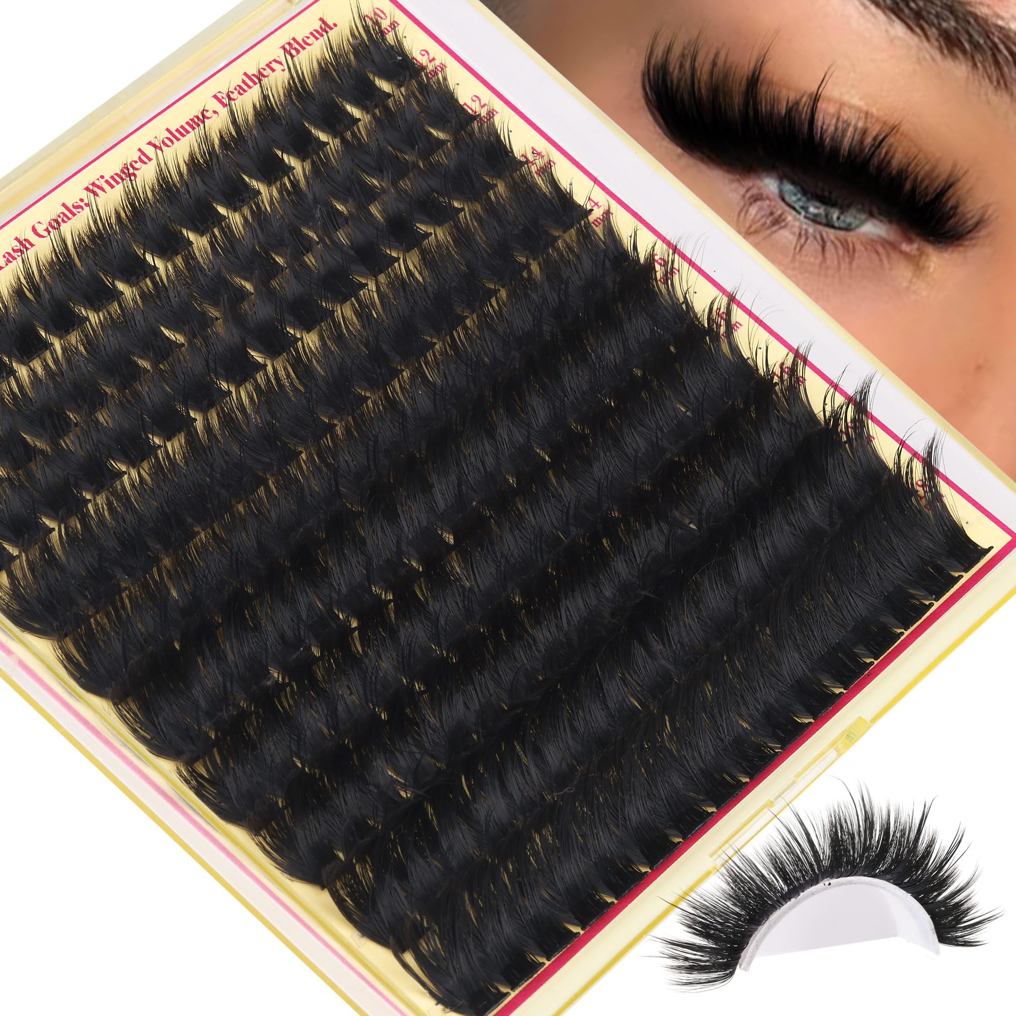 Volume Lash Clusters with Spiky Manga Lash Clusters 300D Eyelash Clusters 10-18MM Thick Wispy D Curl Cluster Eyelash