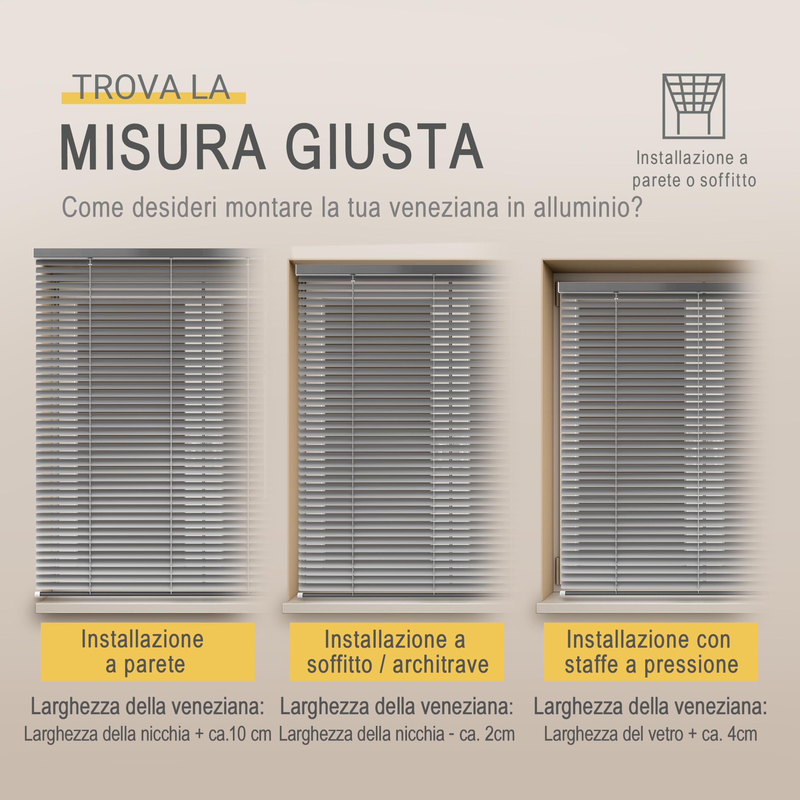 Sol Royal Tende veneziane in alluminio senza forature 60x175 cm incl. supporto a morsetto – Tenda veneziana in alluminio per finestre interne larghezza 60 cm, lamelle 25 mm – Argento opaco – JA2
