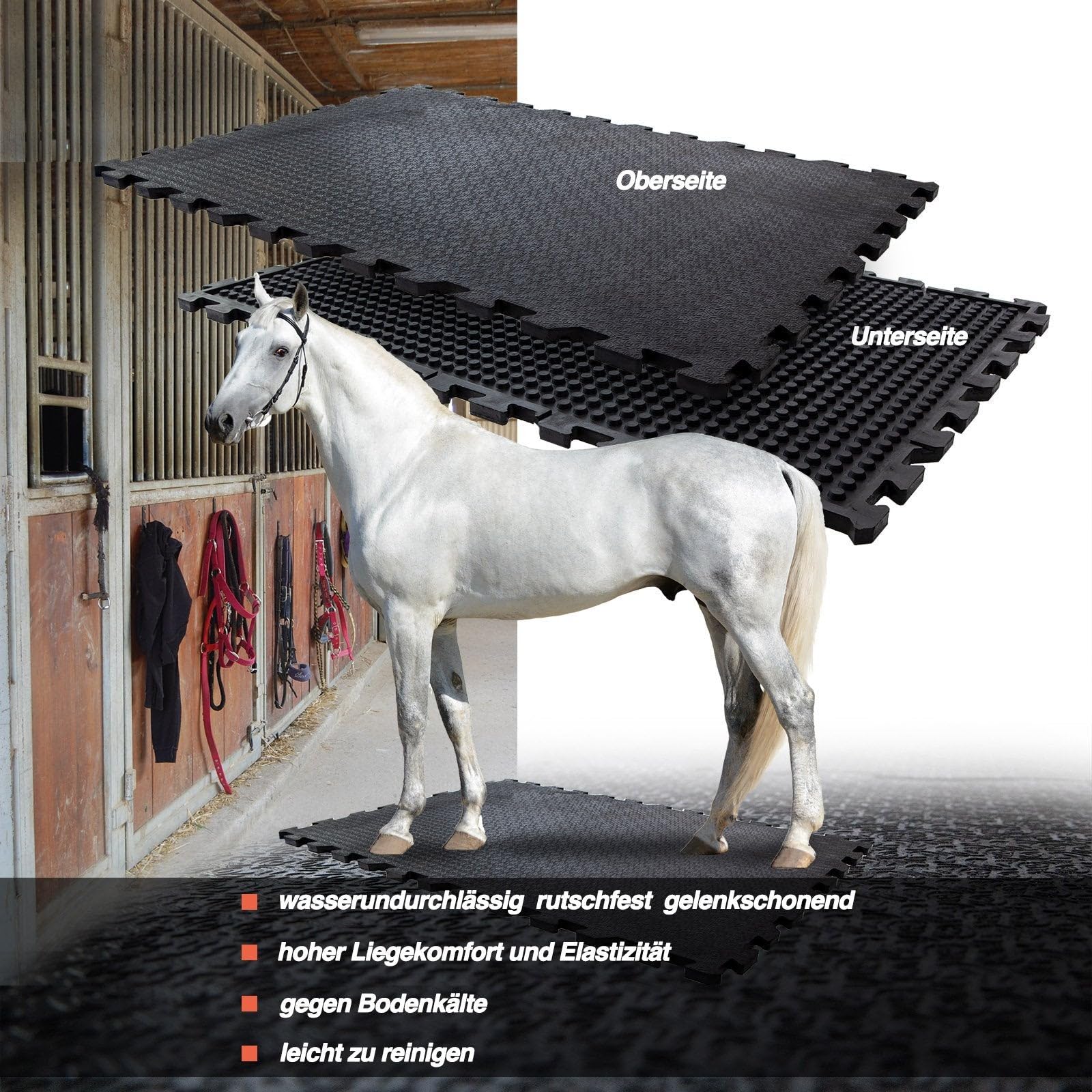 Floordirekt Stallmatte aus Gummi - 120 x 80 cm - Stallboden Puzzlesystem - rutschfest & gelenkschonend - 20 mm Stärke (Lagama)