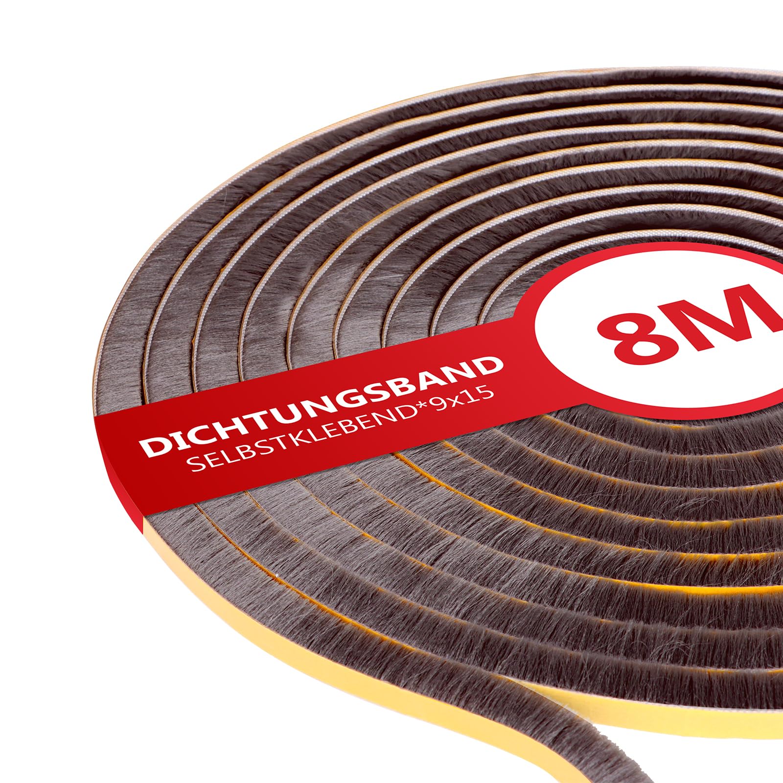 XEEINC 8M Bürstendichtung Selbstklebend, 9mm(B) x 15mm(D) Bürstendichtung für Rolladen Schiebetür, mit Idealer Klebkraft, Türbürstendichtung Dichtungsband Insektenschutz für Fenster Tür - Braun