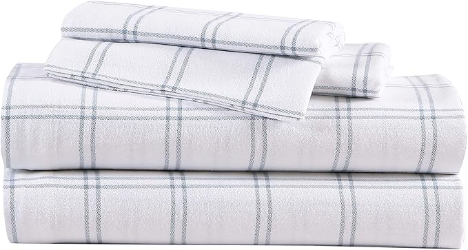 Flannel Sheets King Size, Anti-Pilling & Wrinkle Resistant Cotton, Touchably Soft for All-Season Comfort - Bed Sheets with Matching Pillowcases & Fitted Sheet (Trail Stripe Grey)