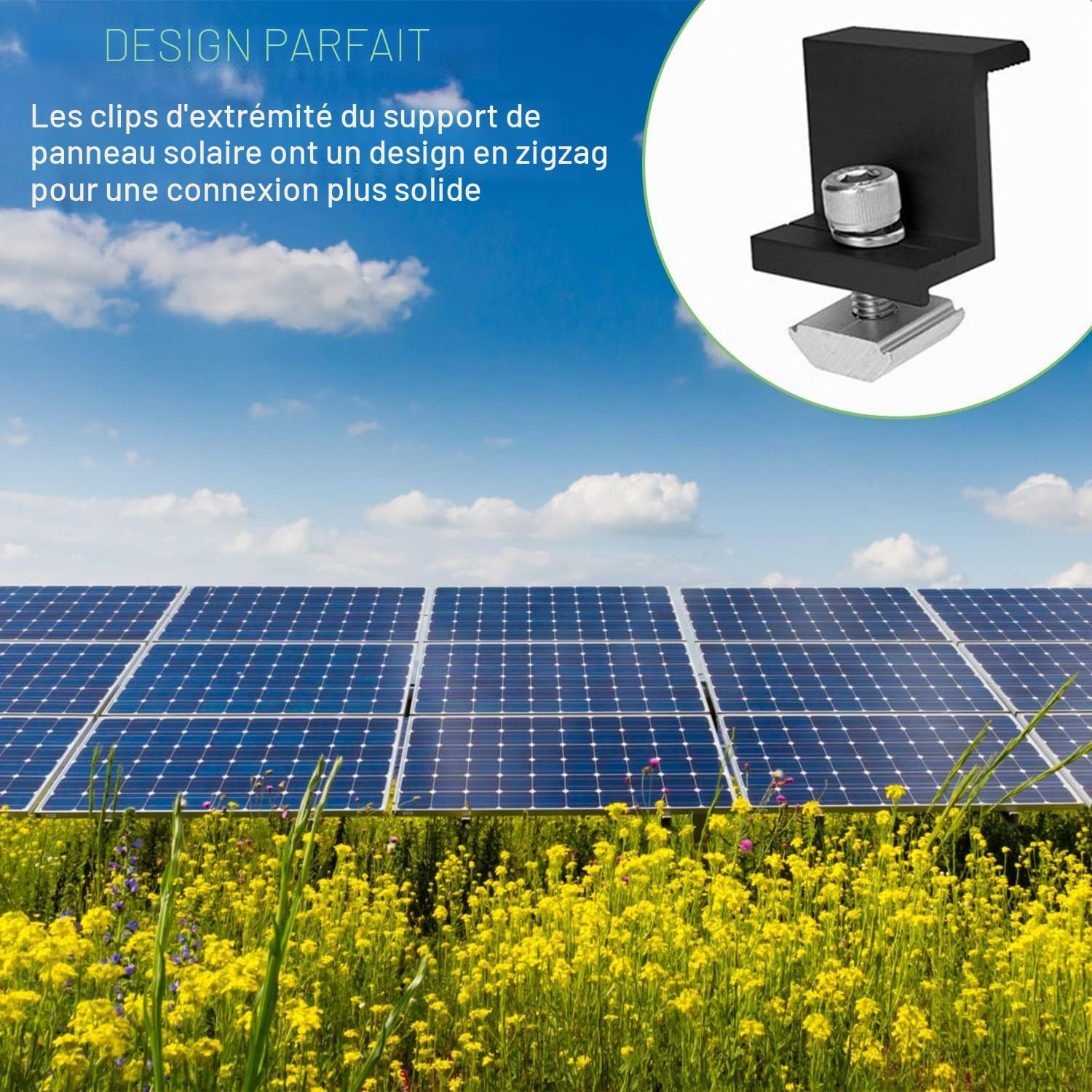 20 Pièces Supports de Panneau Solaire, 30 mm Fixation Panneau Solaire, Kit Panneau Solaire, pour Rail de Montage Photovoltaïque, avec Clé Hexagonale, pour Toiture, Mural
