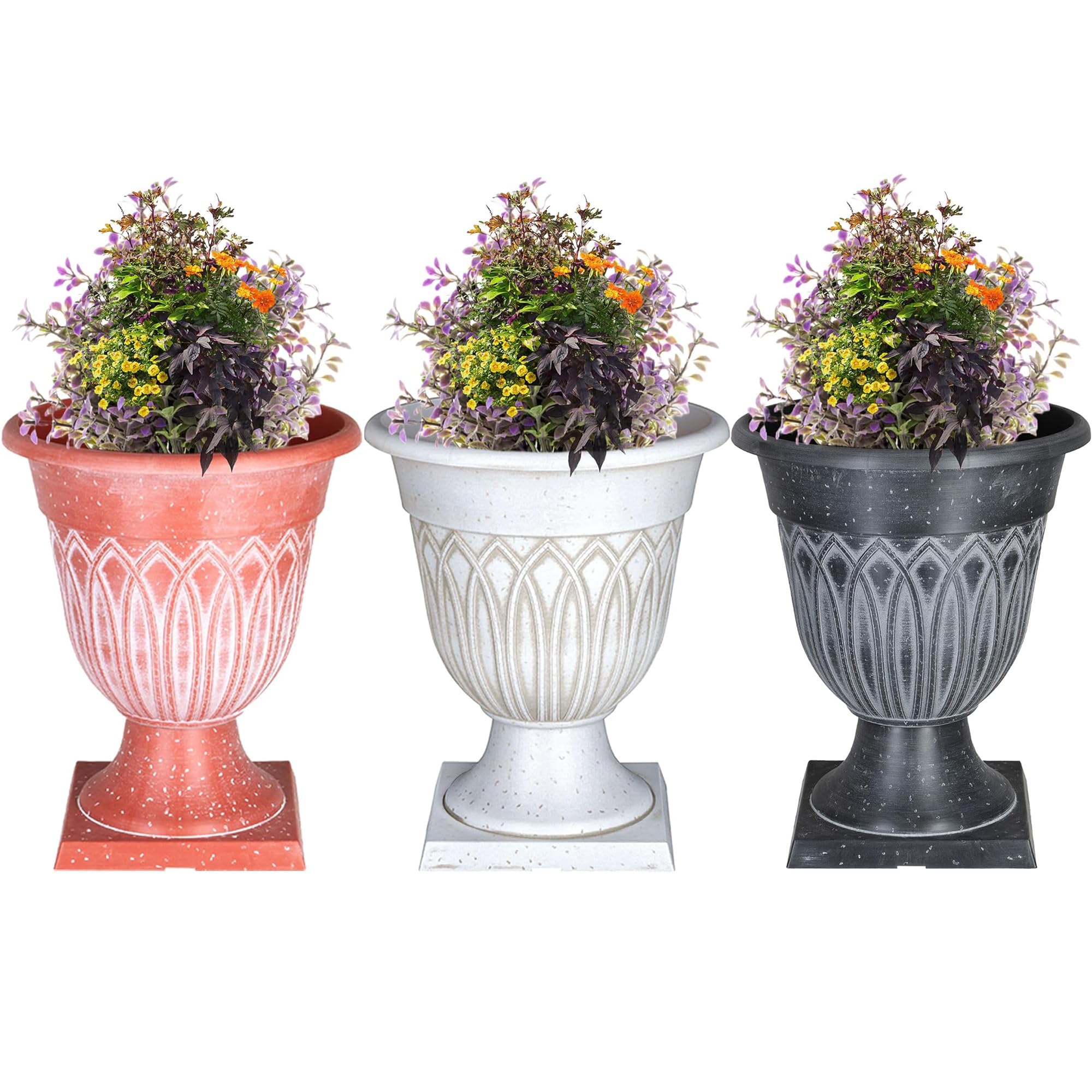 SG Traders Large Urn Plant Pot Stand, Flower Pots Outdoor Garden Planters, Indoor Plant Pot, Tall Planter with Drainage Holes, Strong Plastic Patio Home Plants