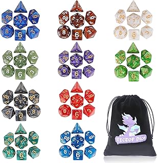 DND Dice Sets, 10 X 7 Sets (70 Pieces) Polyhedron Dice for Dungeons & Dragons RPG MTG DND Tabletop Game with 1 Big Pouch D4 D8 D10 D12 D20