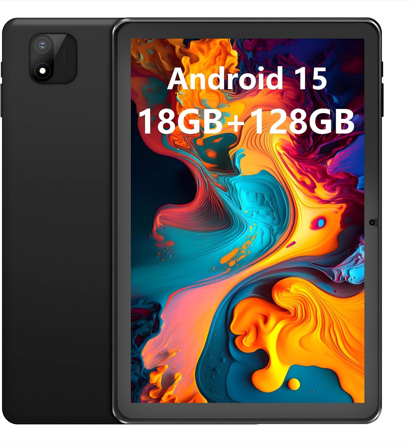 Android Tablet, 10.1 inch Android 15 Tablets 18 (6+12 GB RAM 128GB ROM, 1280x800 IPS HD Touchscreen,6000mAh Battery, Bluetooth, Dual Camera, GMS, WiFi (Black)