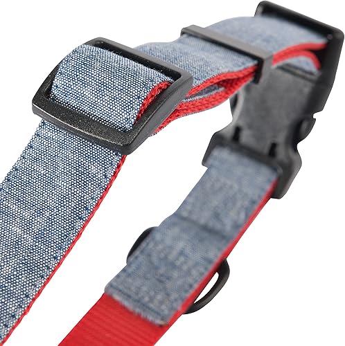 Miniatura 4 de HOOEY Mercantile - Collar para perro, correas de poliéster duraderas de 2 capas y tela facial para perro, mezclillarojo, talla M