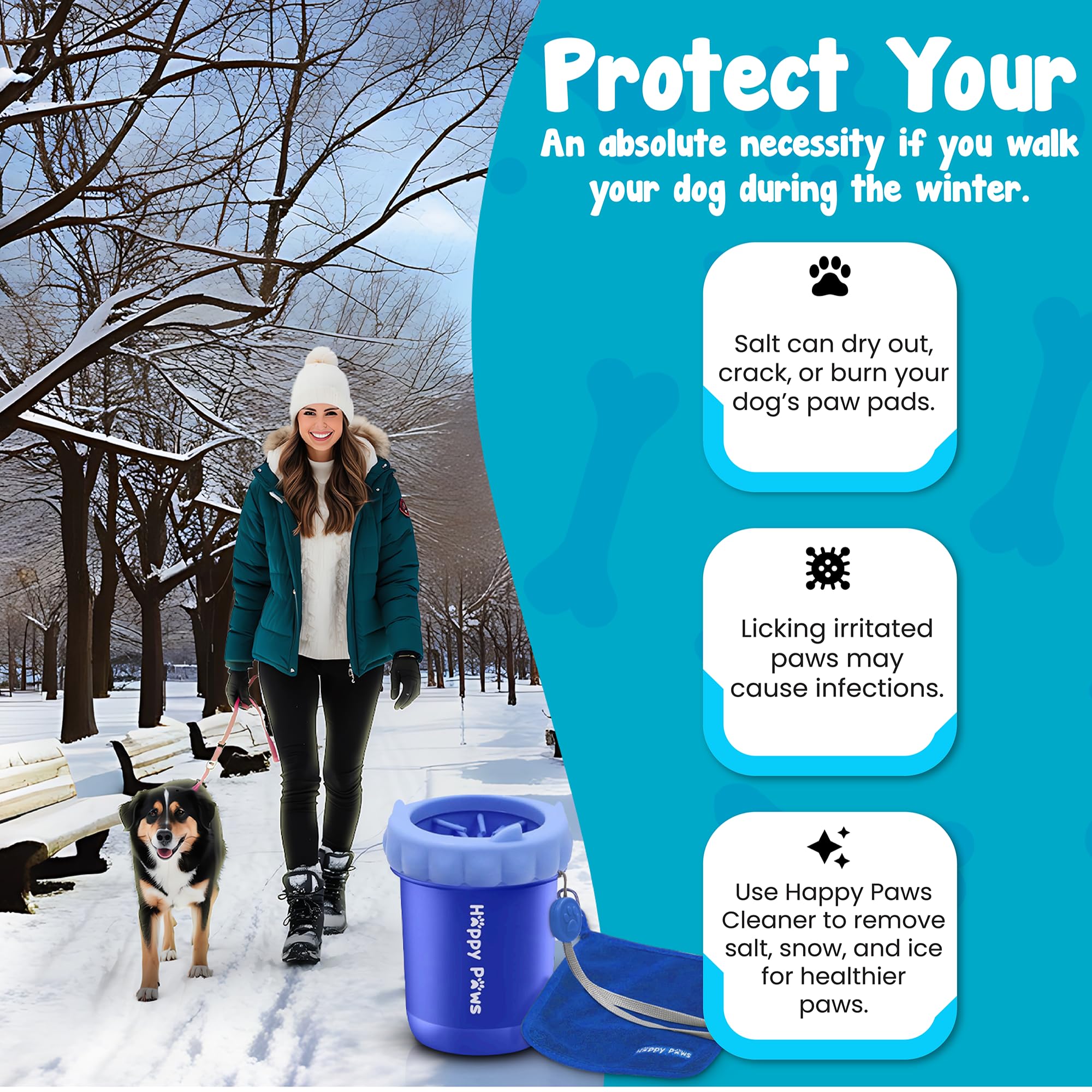 Happy Paws Dog Paw Cleaner, Dog Paw Washer, Paw Muddy Paw Cleaner, Pet Foot Cleaner for Small Breed Dogs Towel, Blue