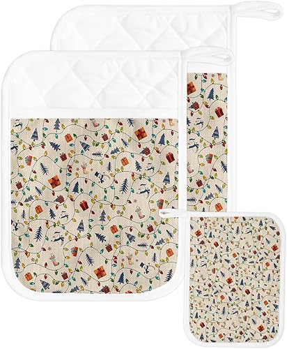 Miniatura 55 de Christmas 5Pcs Pot Holders for Kitchen, Non Slip & Heat Insulation Terry Cloth Potholder Set with Pocket, Thick Hot Pad Oven Mitts Trivet Coaster