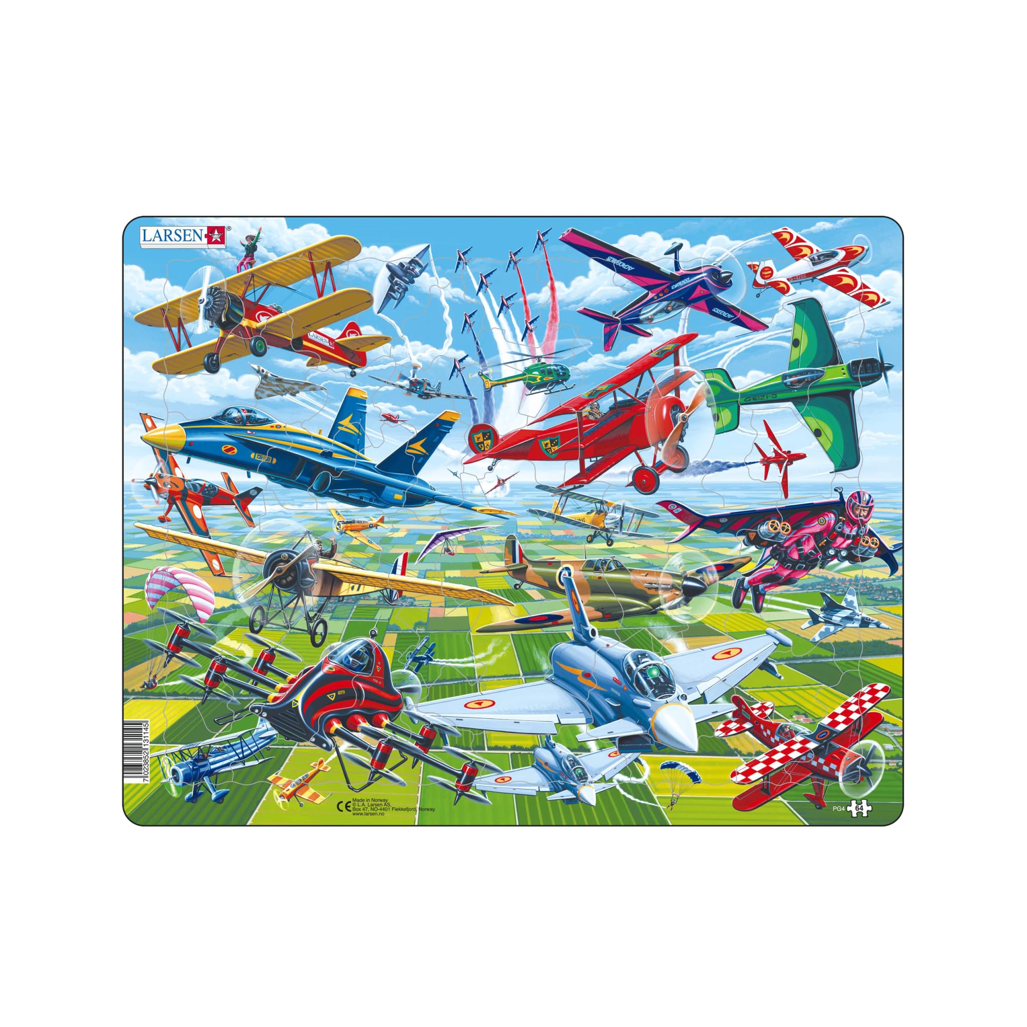 Larsen PG4 Brave Pilots and Amazing Planes Jigsaw Puzzle | 64 Pieces | Boxless Tray & Frame | Educational & Fun Puzzle for Kids | Perfect for Learning & Play
