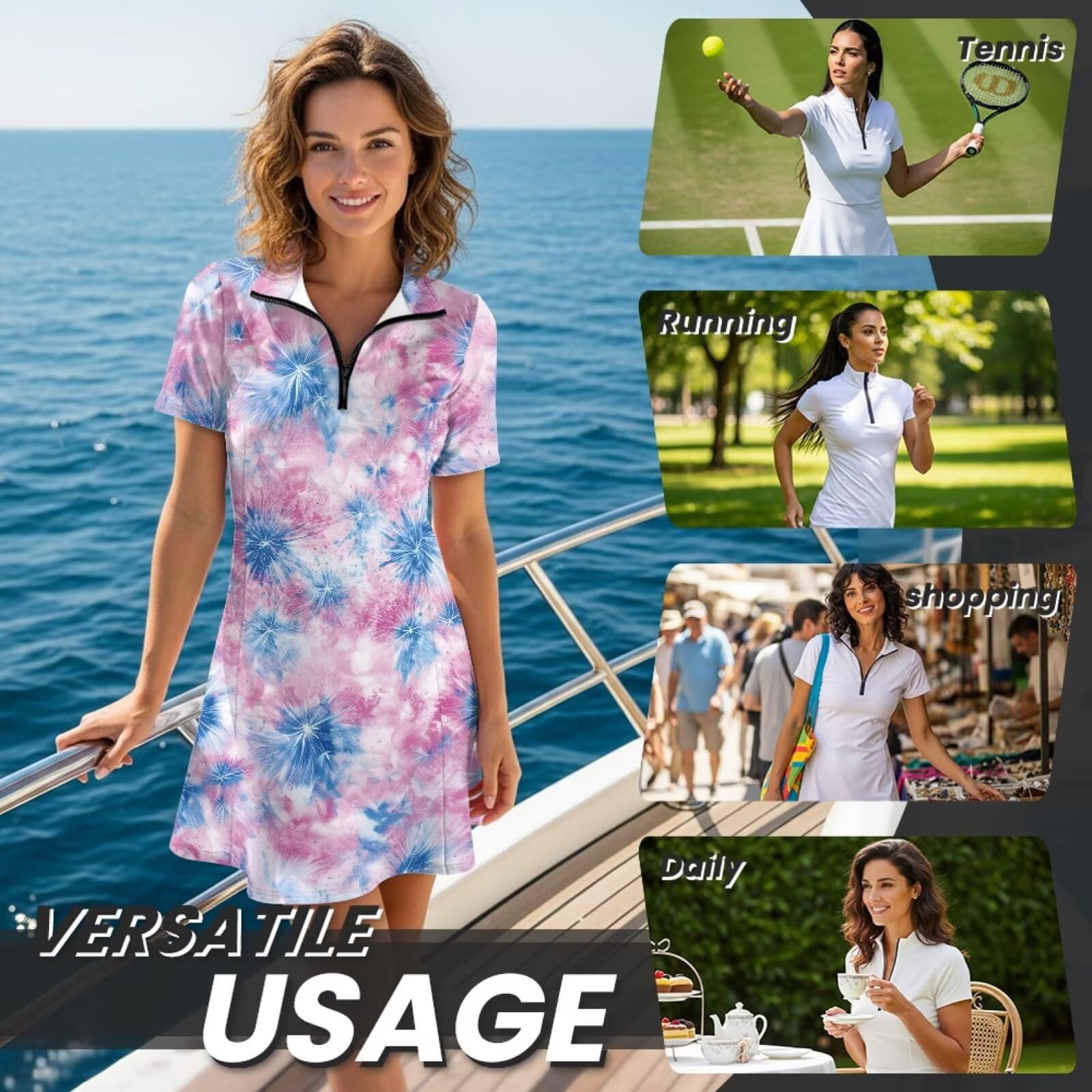 chaqlin Vestito da tennis da donna con pantaloncini, abito da tennis con risvolto da donna, skort sportivo, atletico, corsa, abiti estivi per le donne
