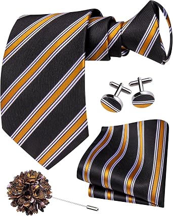 Hi-Tie Zipper Ties for Men Pre-Tied Tie Set Silk Paisley Adjustable Necktie and Pocket Square Set for Wedding