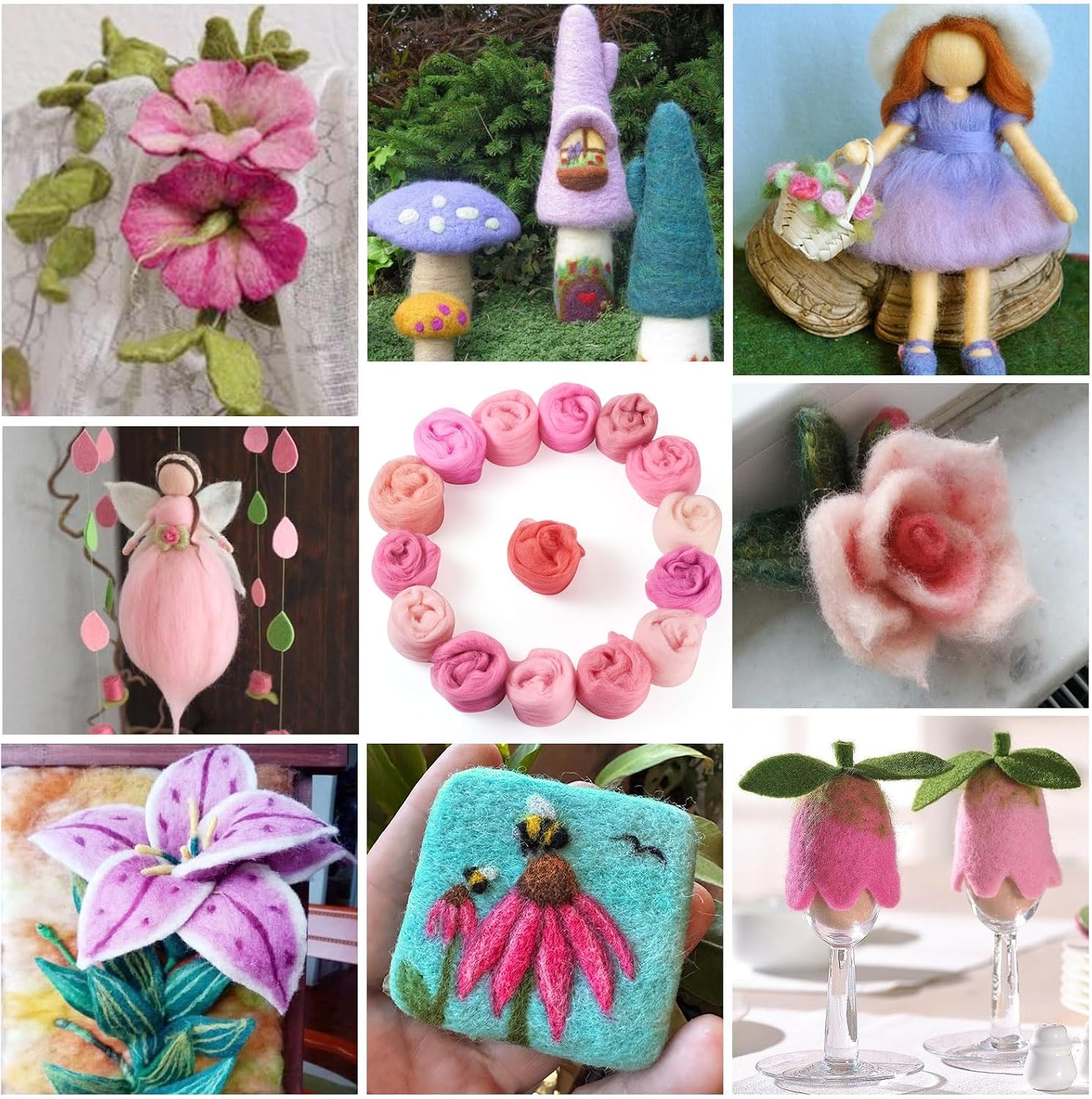 Wool Roving Yarn for Needle Felting Pink Soft Fibre Wool Supplies for DIY Hand Spinning Weaving Beginners Adults Handmade Dolls Felted Animal Women 75 G